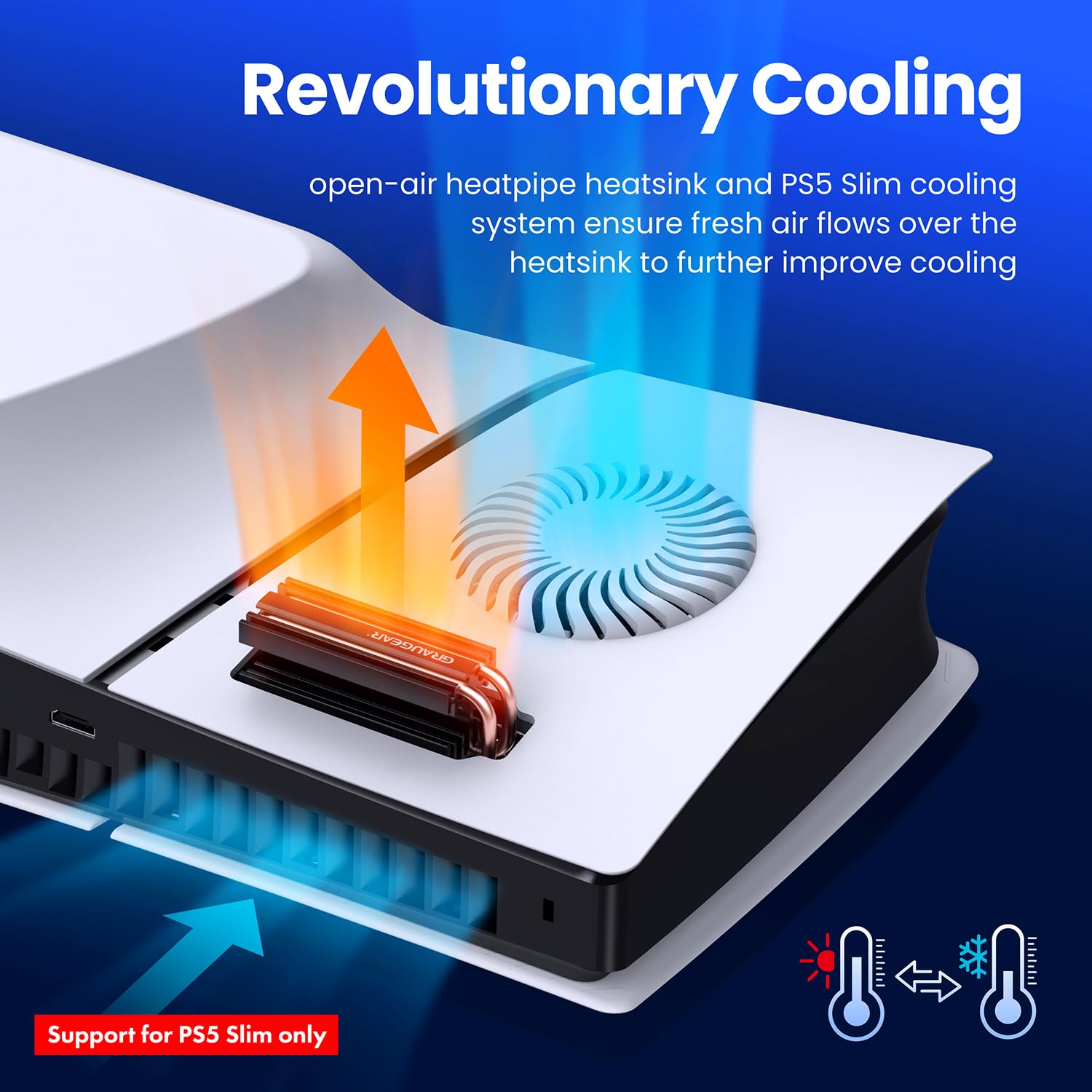 GRAUGEAR PS5 Slim M.2 SSD Cooling Pack, Ventilation PS5 Slim Cover and Open-Air PS5 SSD Heatsink, Heat Pipe Cooler for PS5 M.2 SSD, Cross Ventilation Design(Not Fit for Original PS5/PS5 Pro)