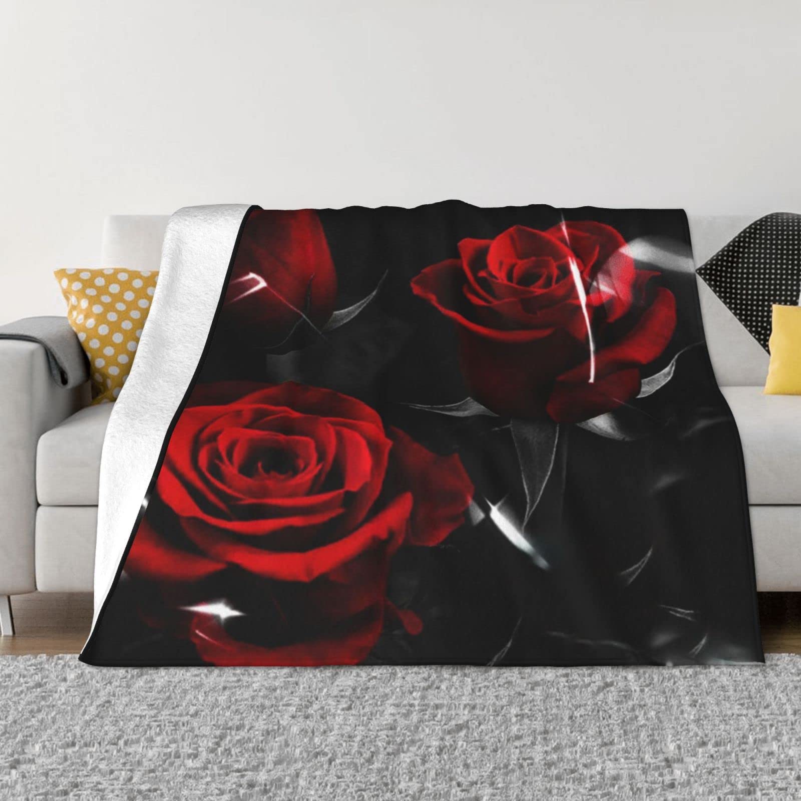 Couverture polaire pour canapé épaisse motif rose rouge