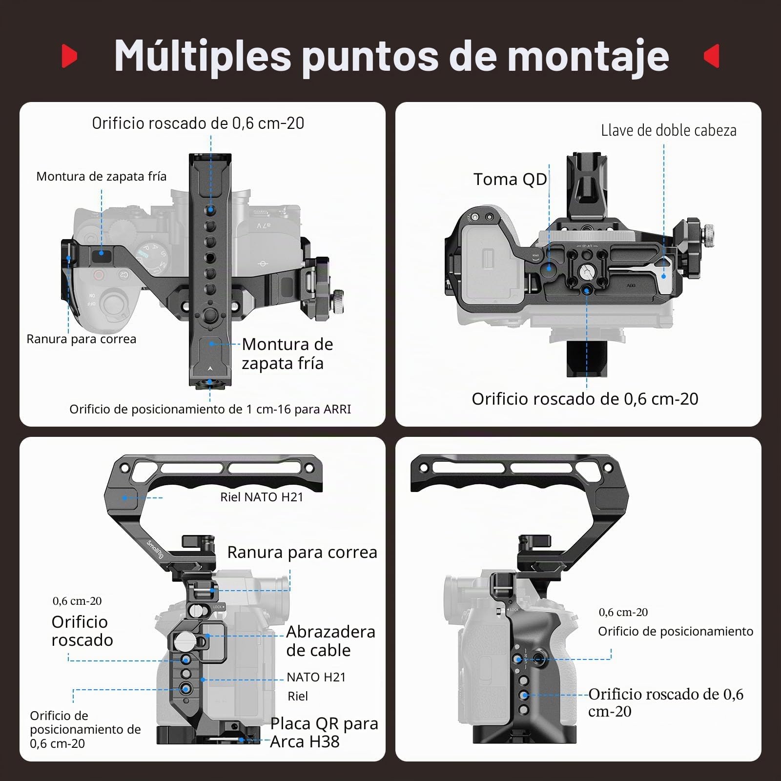 SMALLRIG Kit de Jaula Avanzada para Sony Alpha 7 V/7R V/7 IV, con Placa de Liberación Rápida para Arca, Incluye Asa Superior, Empuñadura Lateral y Clip para HDMI - 6026