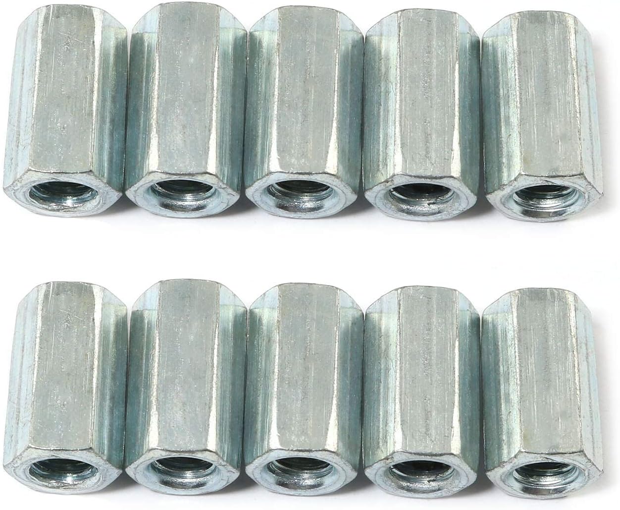 RLECS 10pcs M6x18 Long Rod Nut Hex Coupling Nut Female Thread Straight Fitting Hex Rod Galvanized Carbon Steel Threaded Bar Rod M6 X 1-Pitch 18mm Length