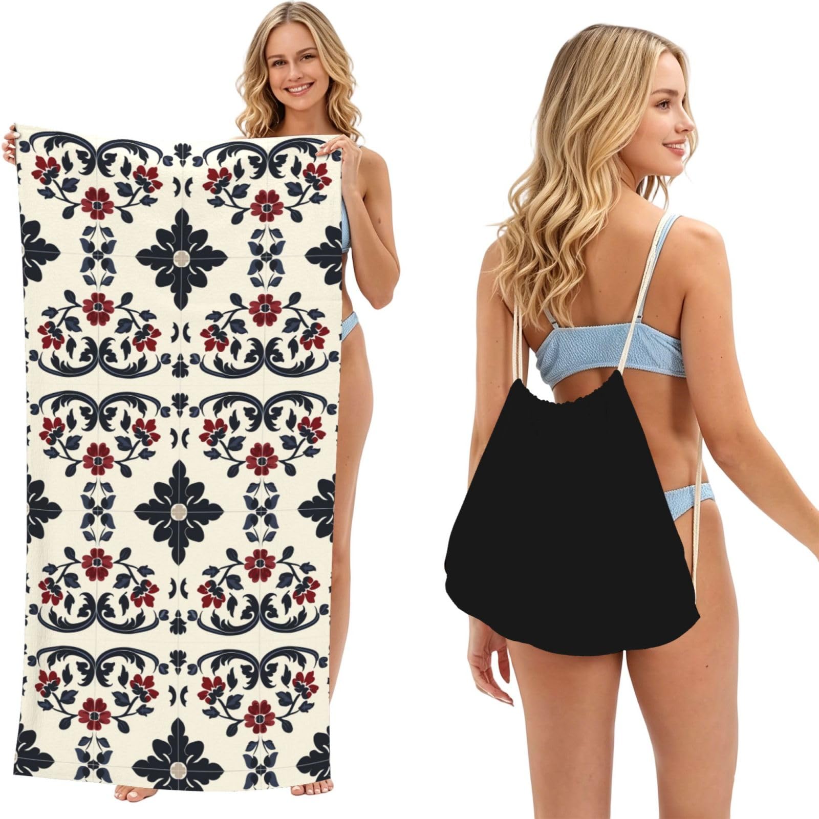 SKGOHLH Symmetrical pattern 2in1 Packable Beach Towel Bag Women