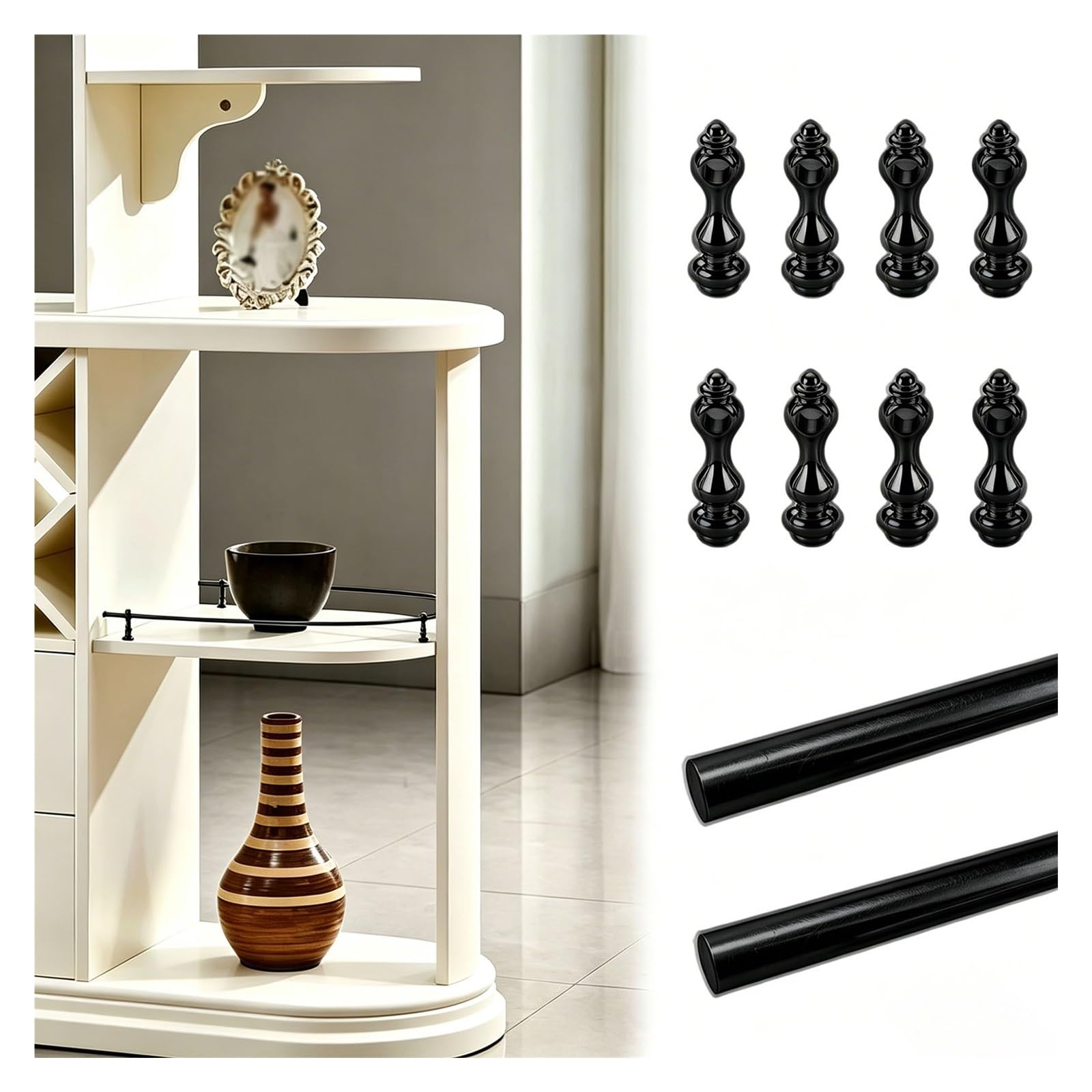 Tyzlup Black 3-Piece Shelf Guard Set Bendable, Flexible Anti-Tipping Rail For Cabinet, Wine Storage, Display Rack, Customizable Bookshelf Corners Bar Fence(,36" (91 Cm))