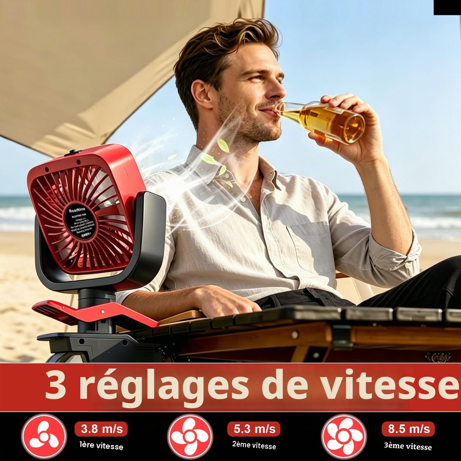 Roadtime Ventilateur à clip sans fil pour Milwaukee 18V (sans batterie) | 4 pouces, ventilateur portable à clip, 3 vitesses, angle d'inclinaison réglable, pour camping, voyage, chantier