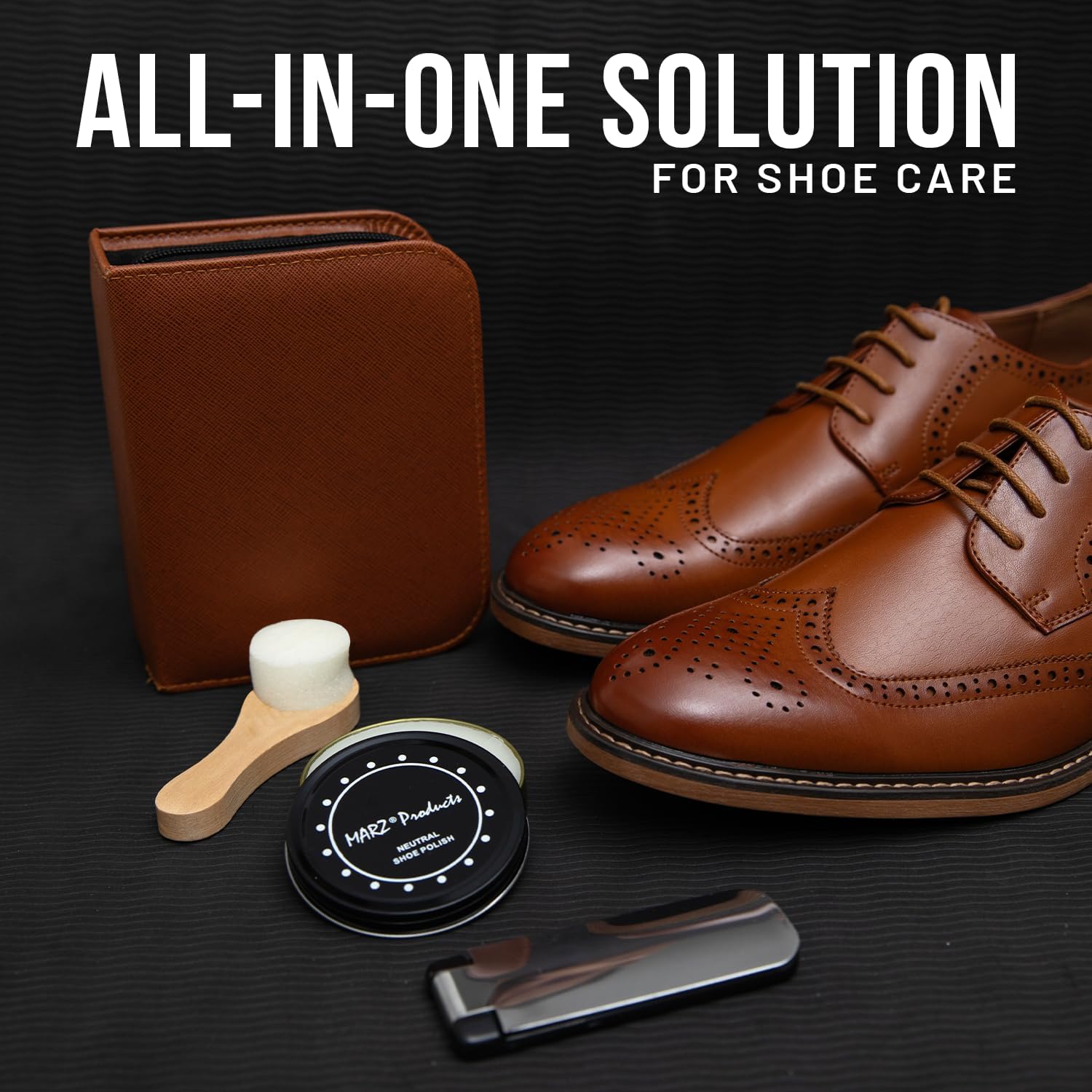 Deluxe Shoe Polish Kit - Portable 7pc Shoe Shine Kit with Genuine Horsehair Brush, Black Shoe Polish, and Clear Shoe Polish - Suede Shoe Cleaning Kit for Sneakers, Leather Shoes, and Boots - Image 3