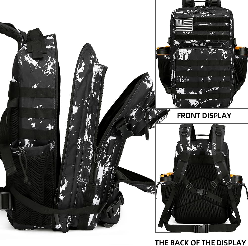 45L Military Tactical Backpacks 3 Days Assault Pack Bag Fitness Rucksack 3 Day Bug Out Bag Hiking Treeking Molle Daypack (Black Lightning)