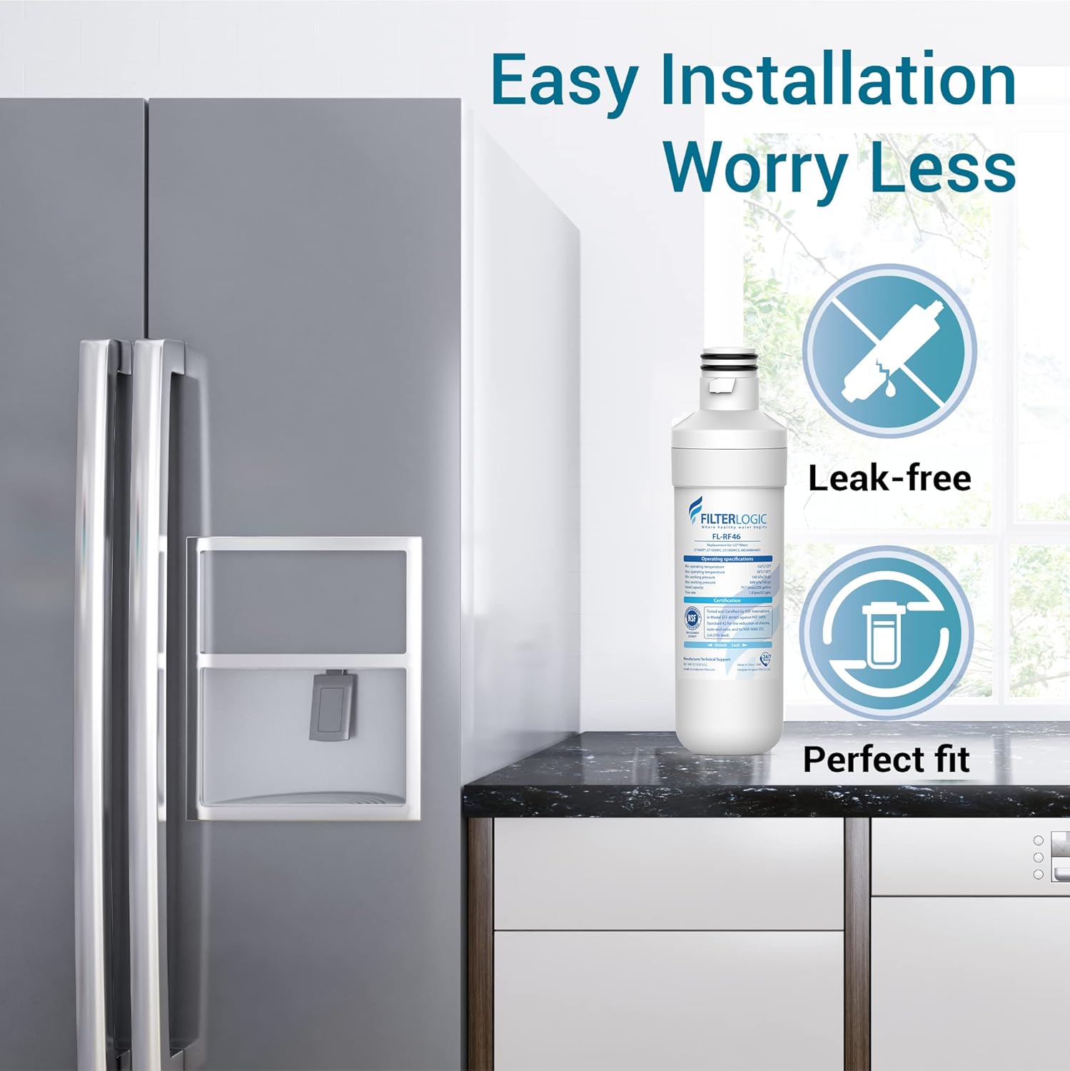 Filterlogic LT1000PC ADQ747935 MDJ64844601 NSF Certified Refrigerator Water Filter and Air Filter, Replacement for LG® LT1000P®, LT1000PC, LT-1000PC, MDJ64844601 and LT120F®, 3 Combo image 8 of 9 B08C4M6YPT