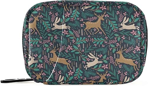 Naanle Pastillero de conejo y ciervo de animales, pastillero de 7 días, bolsa organizadora de pastillas de viaje con cremallera, estuche semanal