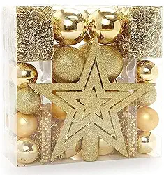 Enfeites De Natal Para Árvore Jogo Completo 44 Peças - Kit Natalino Bolas De Natal Vermelho/Dourada/Prata (DOURADO)