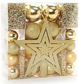 Enfeites De Natal Para Árvore Jogo Completo 44 Peças - Kit Natalino Bolas De Natal Vermelho/Dourada/Prata (DOURADO)
