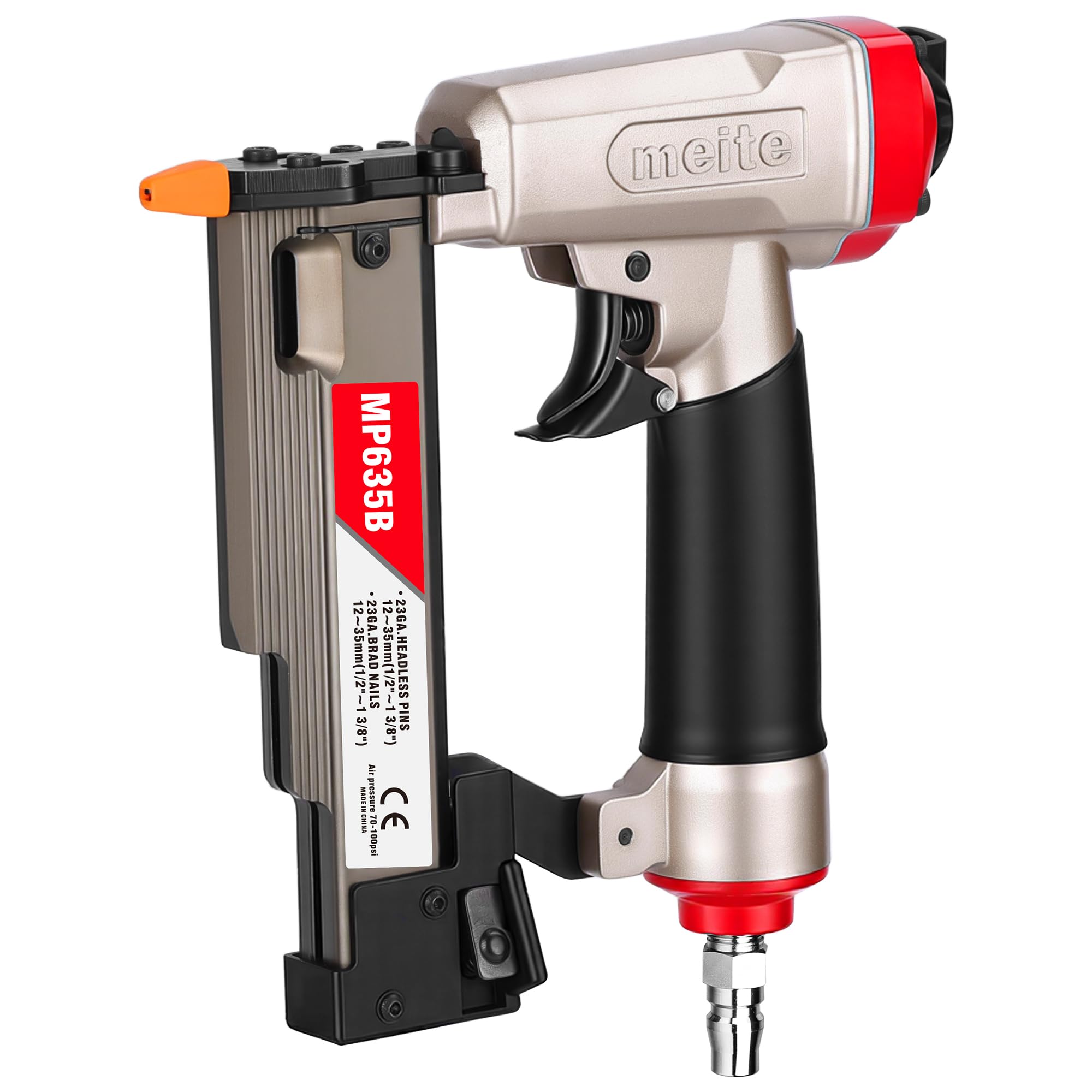 meite 23 Gauge Pin Nailer, 1-3/8" Pneumatic Headless Pin Nailer, Safety Switch Micro Pin Nail Gun for Fine Molding, Trim, Paneling and Craft Work