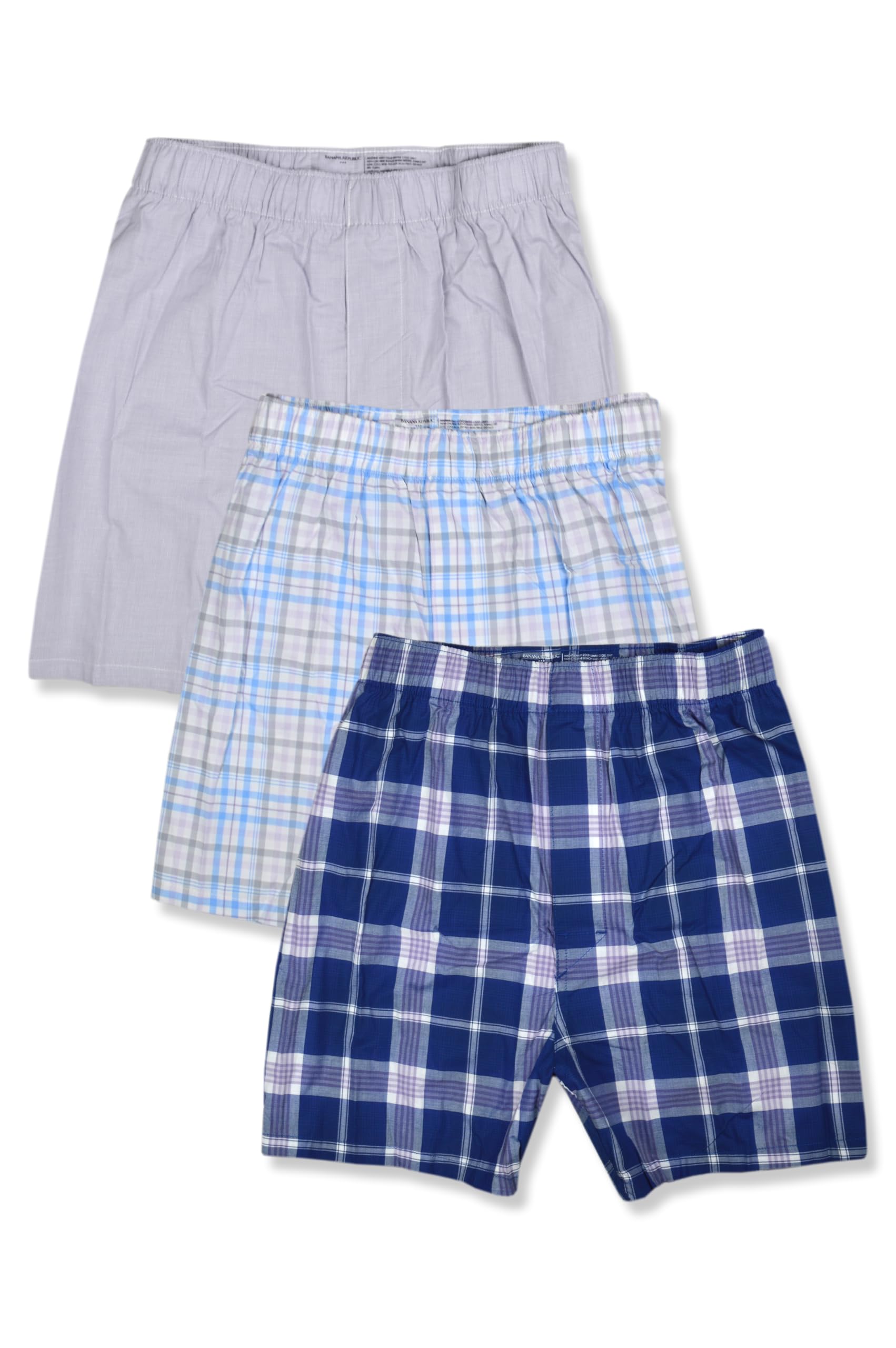 Banana Republic Mens 100% Organic Cotton Elastic Waistband 3 Pack Boxers Mixed,