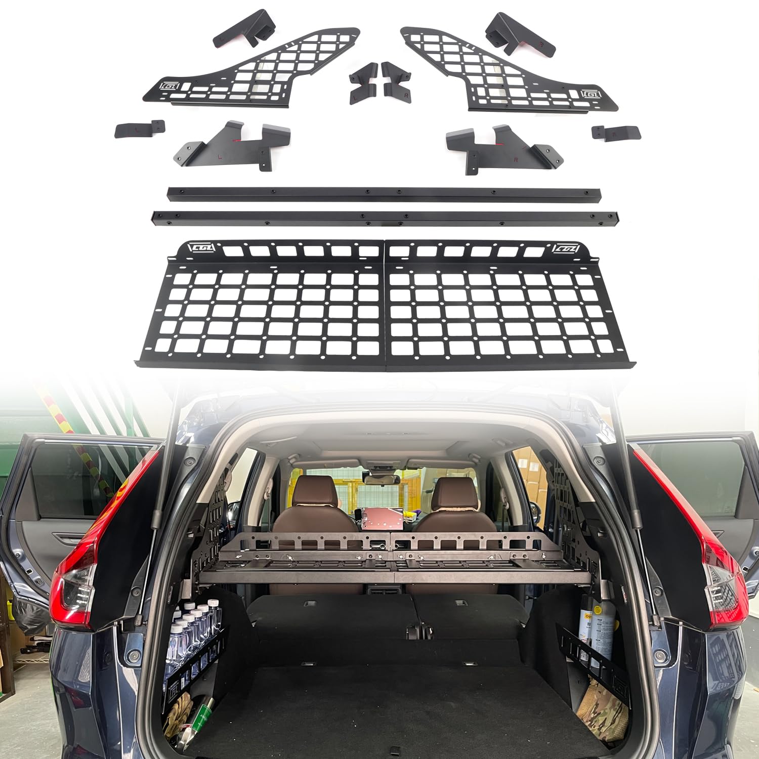 HIGH FLYING for CRV CR-V Car Accessories Molle Panels Storage Modular System Trunk Shelf Organizer Interior Rear Cargo Racks (Panels+Shelf Year of 2023+)