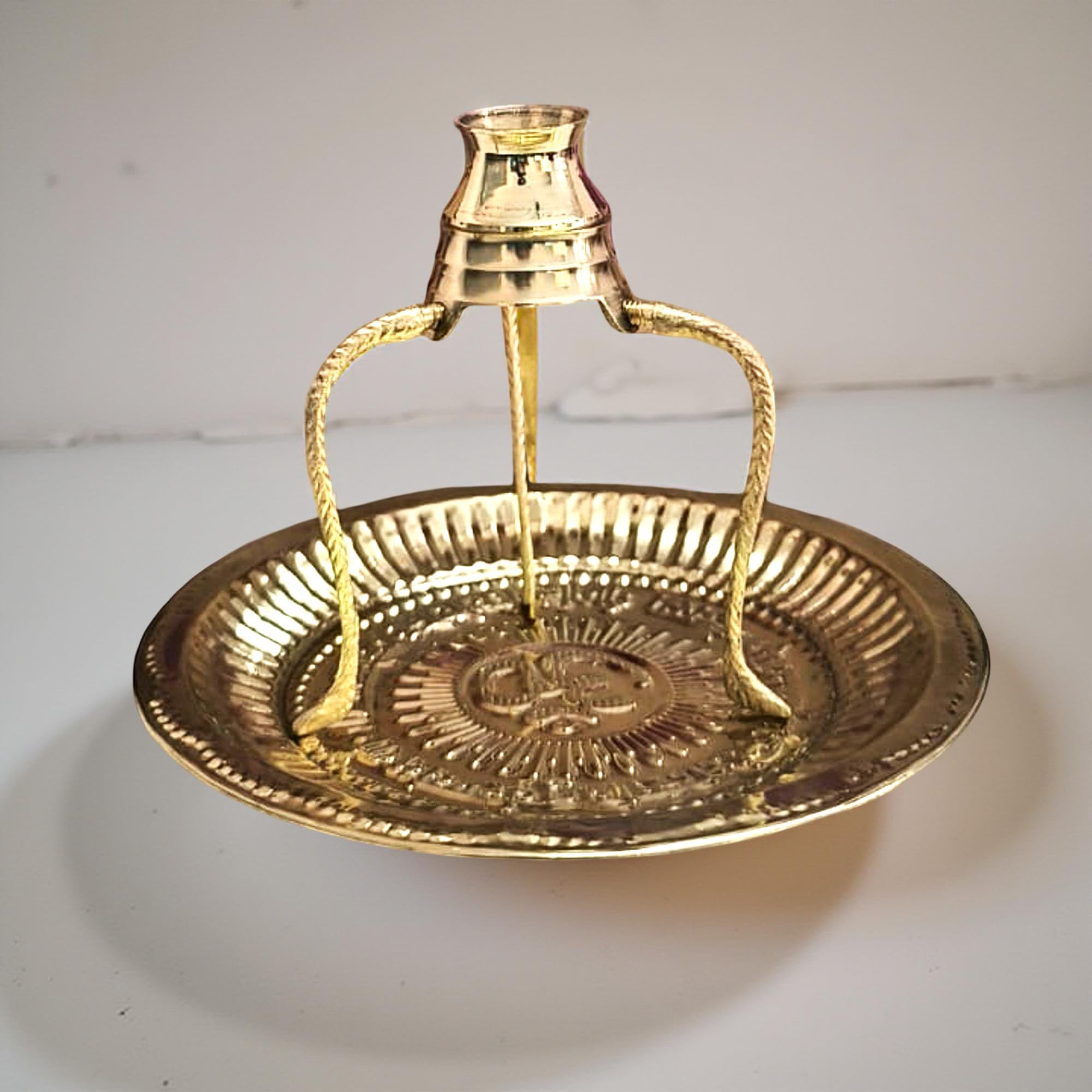 A&S Ventures Gayatri Mantra Brass Pooja Plate Set – 7 Inch Thali with 4 Inch Shivling Stand & Lota Kalash | Ideal for Shiva Abhishekam & Home Mandir Decoration