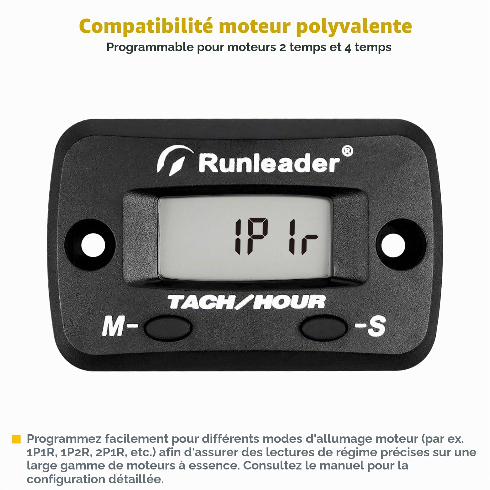 Tach/Compteur d'Heures Numérique Avec Rappel Maintenance – Étanche, Batterie Remplaçable, Programmable Pour Moto Cross Moteurs Essence Tondeuse Tronçonneuse Générateur Moto Compresseur d'Air