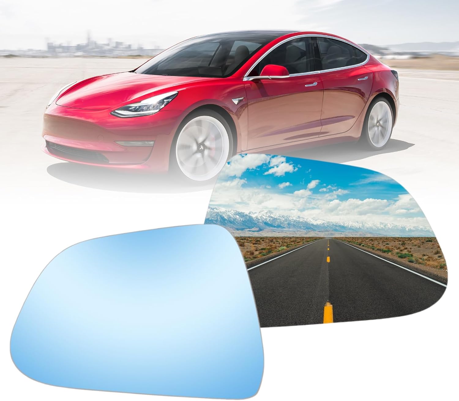 Left Driver & Right Passenger Side Wide Angle Side Mirror Glass for 2017-2024 Tesla Model 3 Side Mirror Replacement Anti Glare Heat Defogging Blue Glass Lens with Backing Plate For Model 3 (2017-2024)