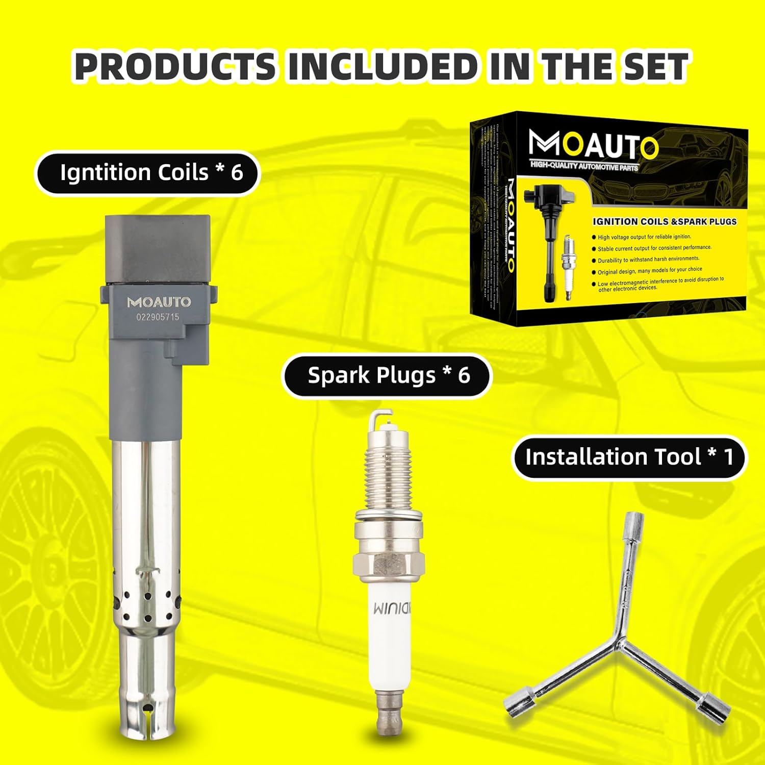 Set of 6 Ignition Coils Pack UF531 & 6 PCS Iridium Spark Plugs Compatible with Audi A3 Quattro 2003-2009 TT Quattro Volkswagen Eos 2007-2008 Touareg R32 2008 Porsche Cayenne 2004-2006 - 3.2L V6