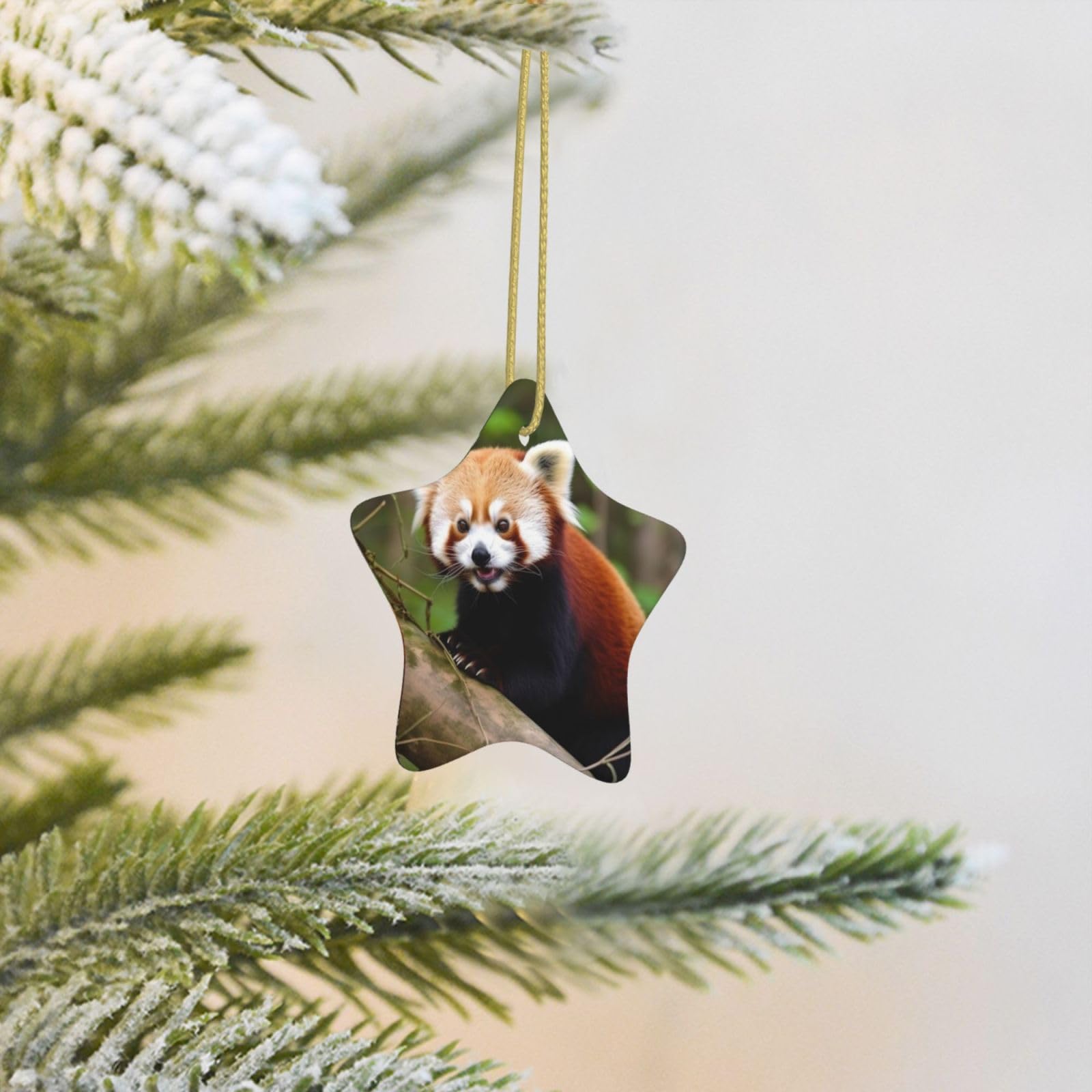 Christmas Tree Decoration Hanging Star Ornament Little Red Panda Ceramic Ornaments Christmas Tree Decorations Star Pendants for Xmas Tree Winter New Year Wedding Party Supplies