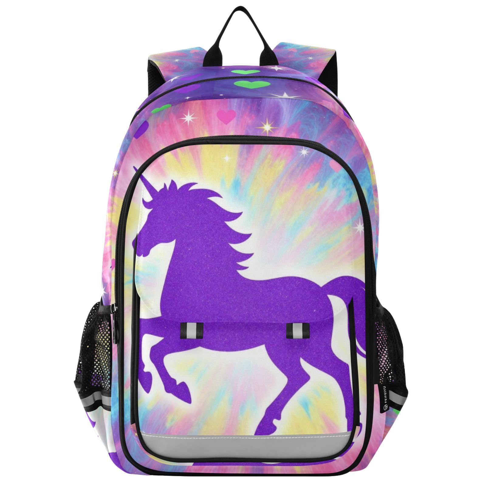 GuoChe Zaino scolastico viola con unicorni glitterati per bambini