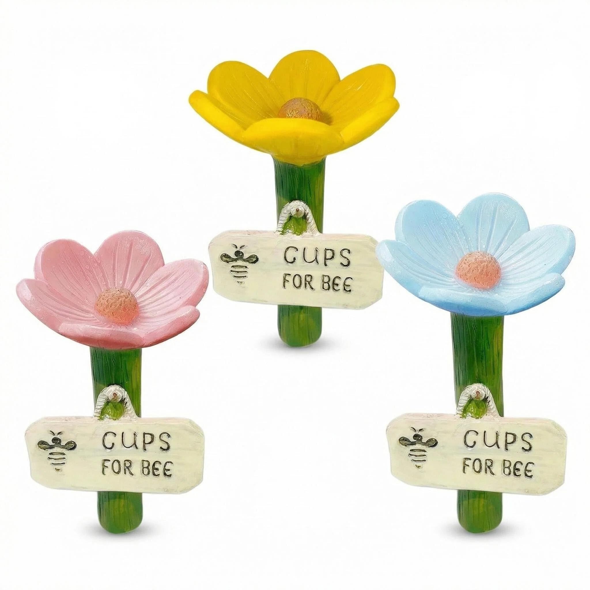 Station d'arrosage pour abeilles et papillons en résine : lot de 3 tasses colorées pour jardin