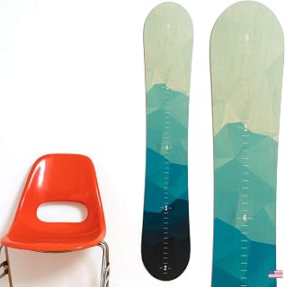 HeadWaters Wooden Snowboard Growth Chart - Kids' Room & Playroom Decor with Wall-Mounted - Teal Geometric Mountain (56" Long x 10" Wide)