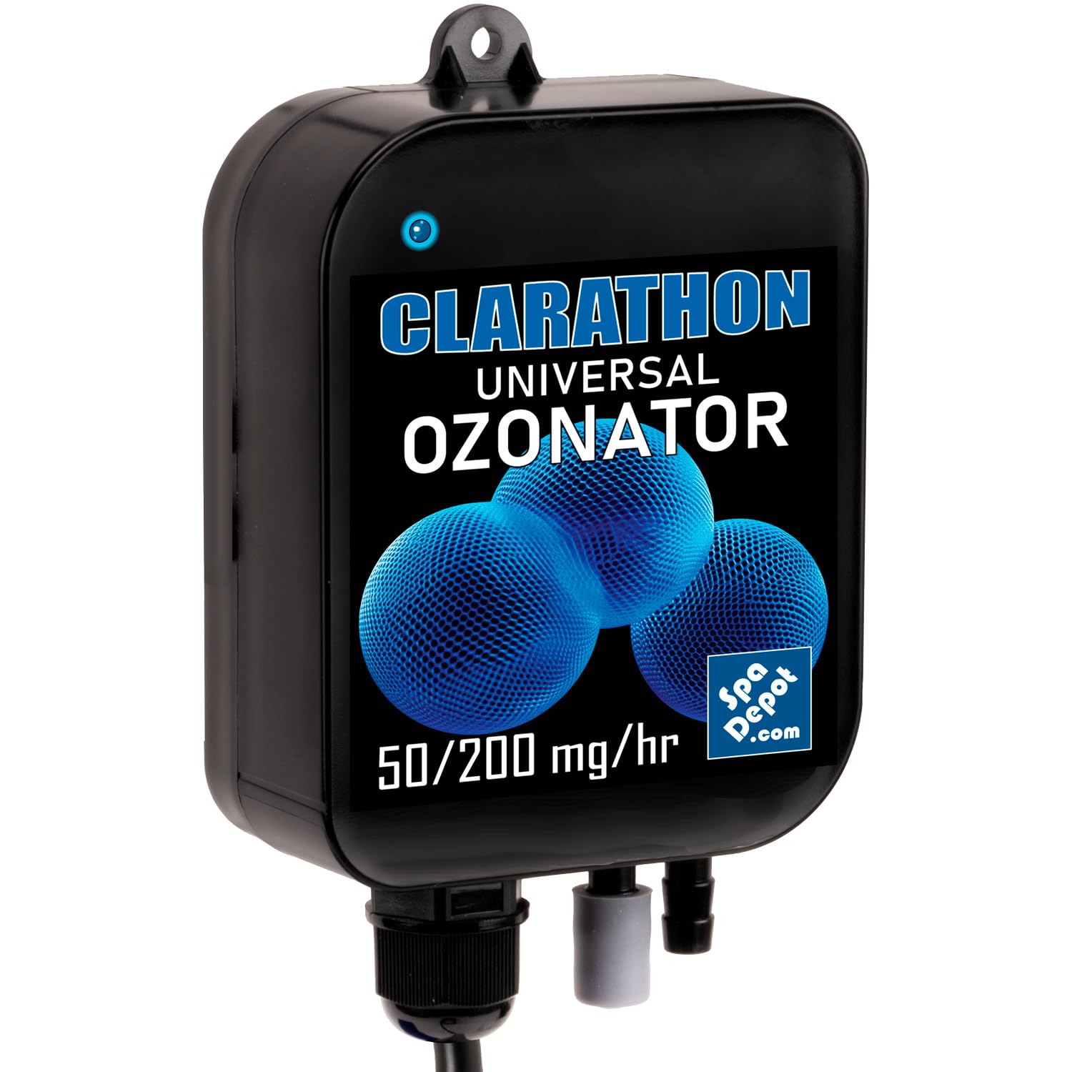 Clarathon Spa Ozonator Kit: 50mgHr/200mgHr Ozone Generator for Hot Tubs, Swim Spas & Cold Plunge Tanks - Dual O₃ Setpoints - Universal 120V/240V
