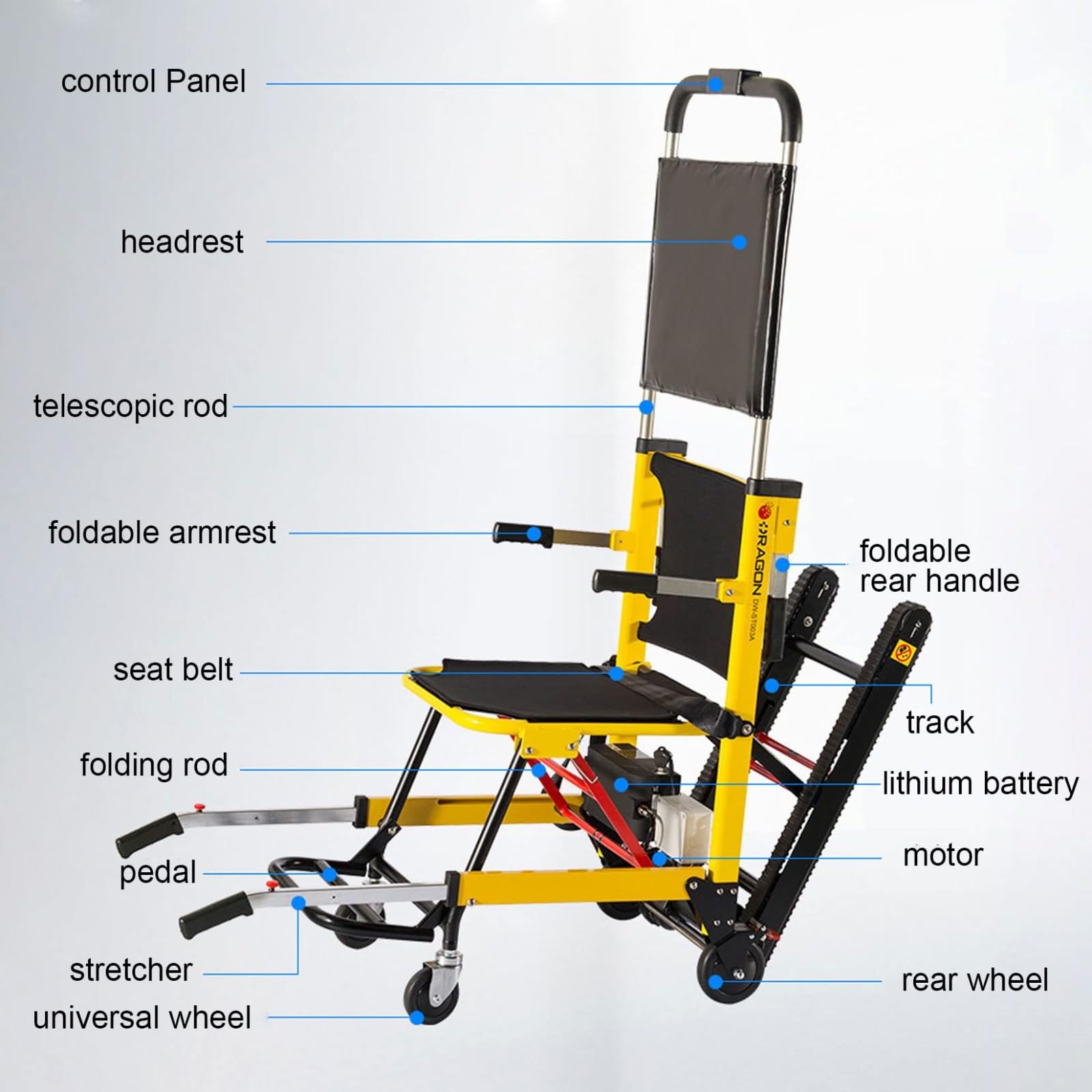 Silla De Ruedas Eléctrica para Subir Escaleras, Versión De Oruga/Control Inteligente, Personas Mayores Y Discapacitadas, Aleación De Aluminio,Carga De Seguridad 169 Kg/373 Libra