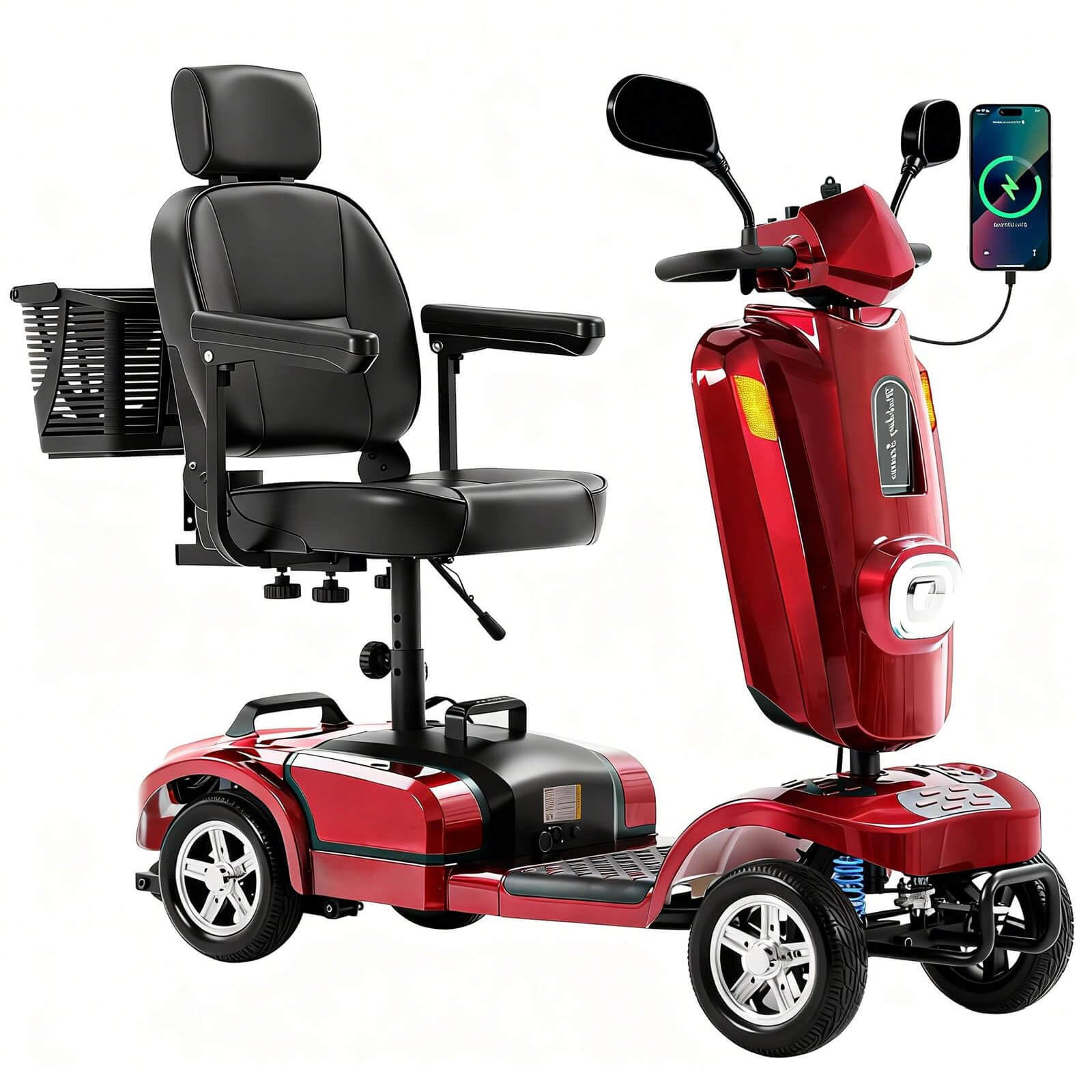 Ecomobi MS02 PLUS Scooter de Movilidad para Adultos, Rojo, 30Ah