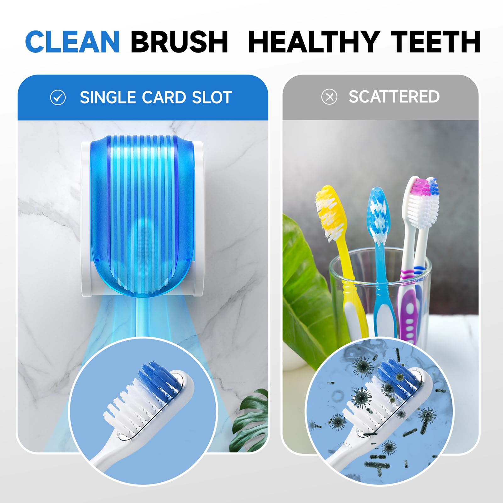 Soportes para cepillos de dientes para baños. Diseño mejorado de una sola ranura. Soporte para cepillo de dientes montado en la pared con funda, a prueba de humedad y polvo, organizador de