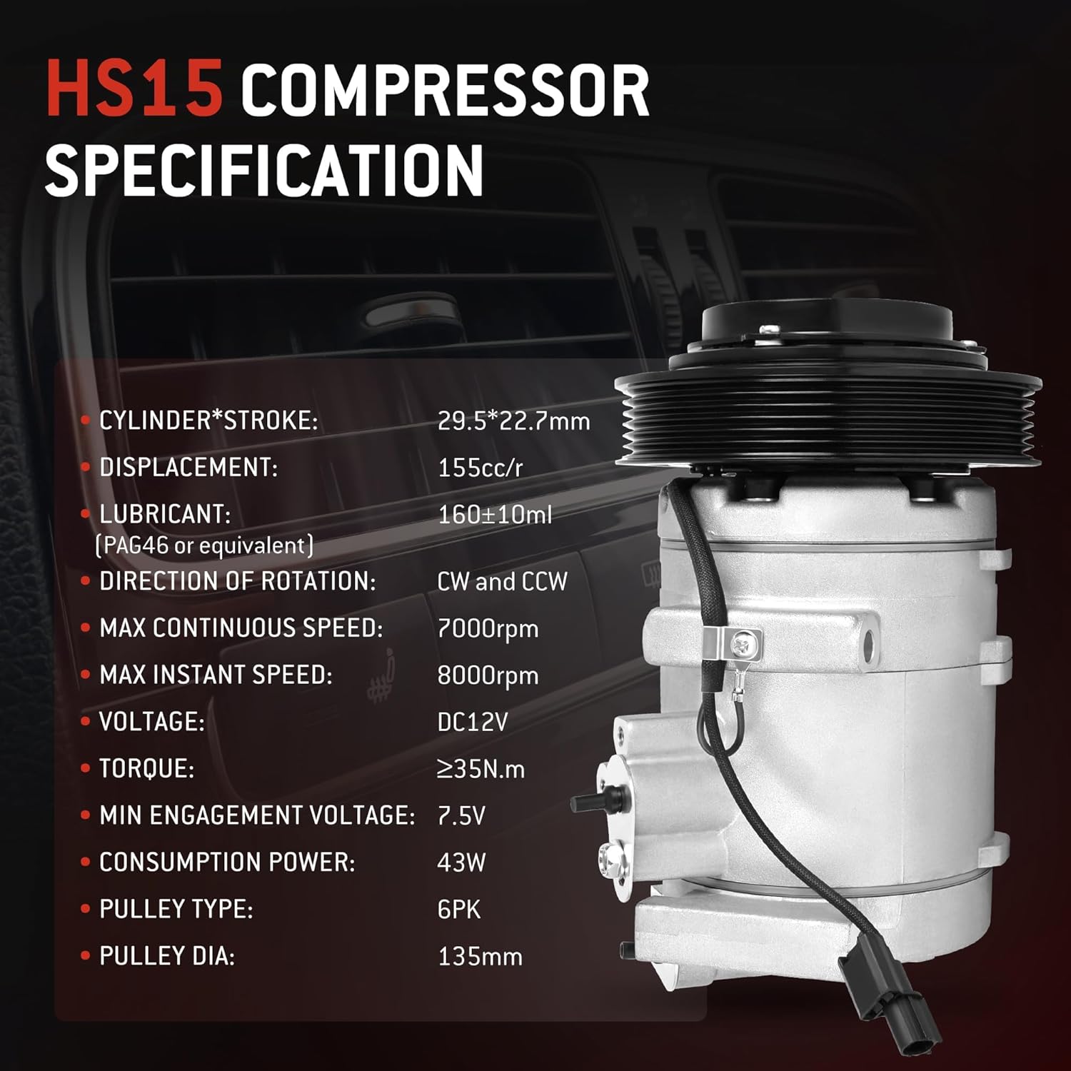 HYR Automotive Air Conditioning Compressor AC Compressor with Clutch Compatible with Honda Accord 2008-2012 2014, Accord Crosstour, Crosstour & Acura TL, TSX, RDX, 6 grooves, Replace#38810R70A01