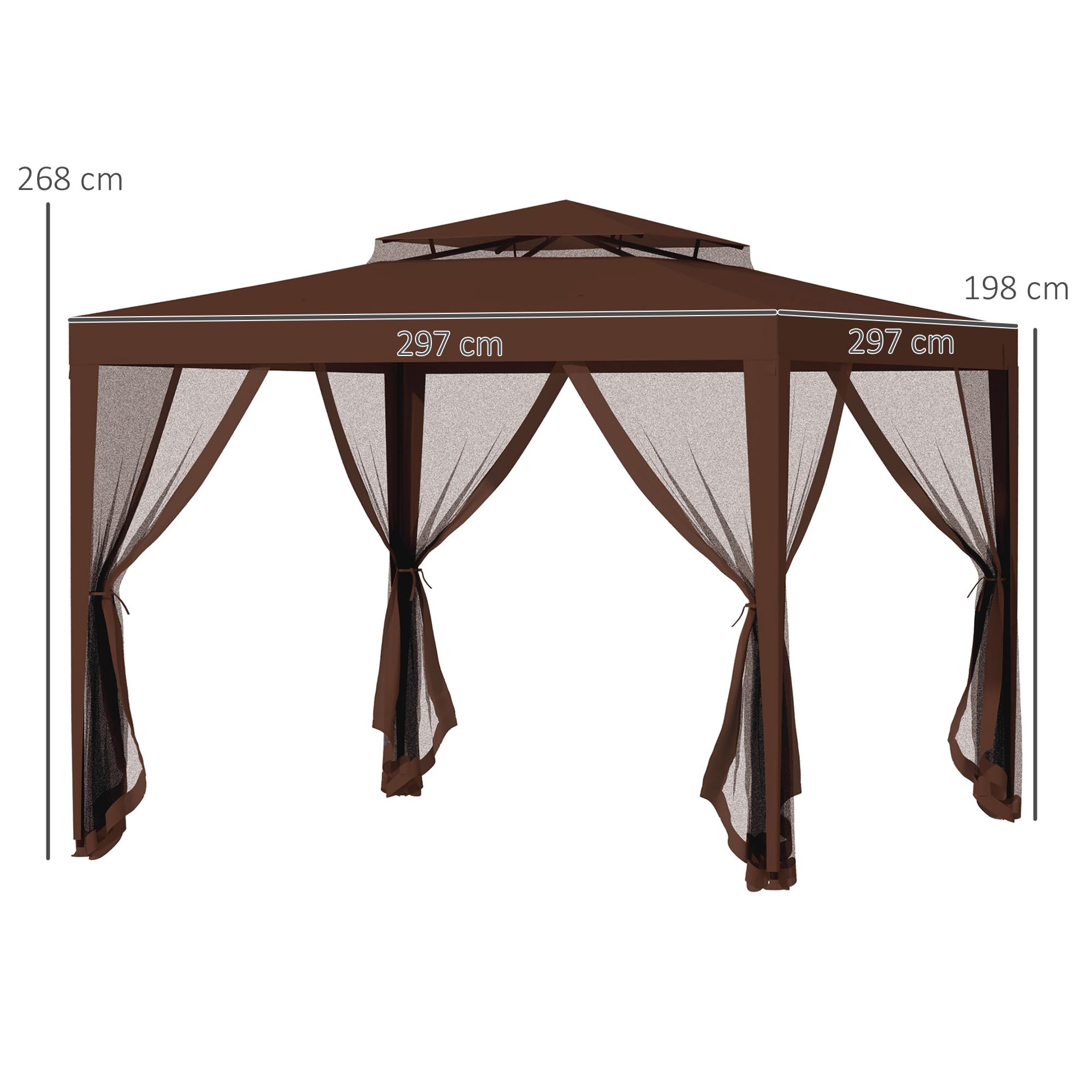 Outsunny Tonnelle Barnum de Jardin 3L x 3l m avec 4 moustiquaires Amovibles - Double Toit - Marron
