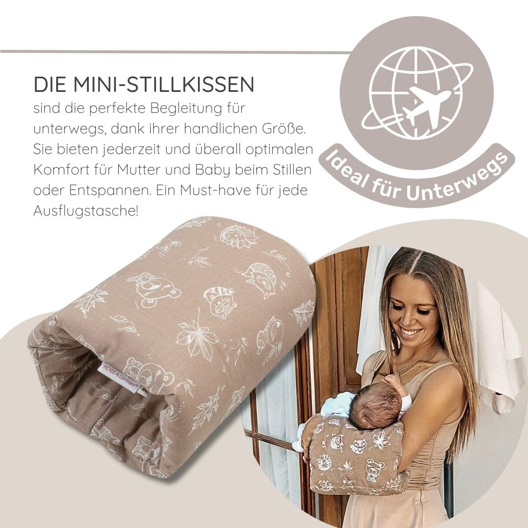 HOBEA-Germany Ministillkissen Arm-Stillkissen kleines Stillkissen für unterwegs Stillmuff Reisestillkissen in verschiedenen Designs (Safari beige) - 5