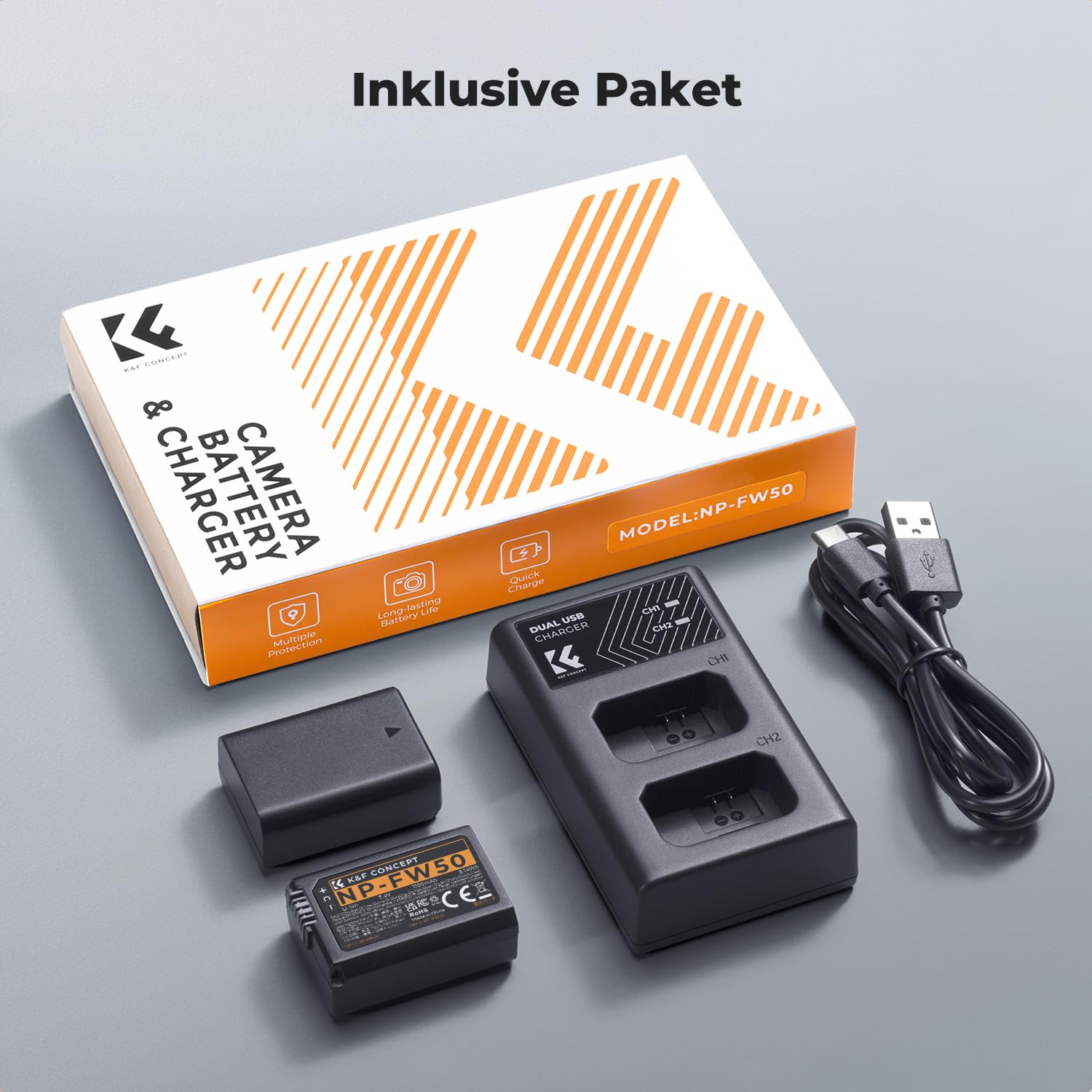 K&F CONCEPT NP-FW50 Kameraakku Ladegerät, 1100mAh Batterie 2 Pack Ladeset für Sony ZV-E10 A6000, A6500, A6300, A6400, A7, A7II, A7RII, A7SII, A7S, A7S2, A7R, A7R2, A55, A5100, A5000,A3000, A55,RX10