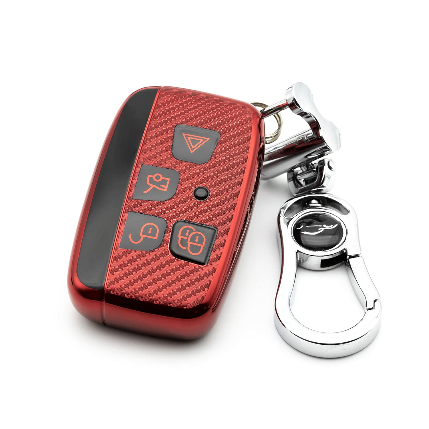 M.JVisun Soft Carbon Fiber Finish Car Key Fob Cover For Land Rover Discovery 4/Sport Freelander 2 For Range Rover Evoque/Sport/Velar Electroplated TPU Case With Metal Keychain - Blue — view 16