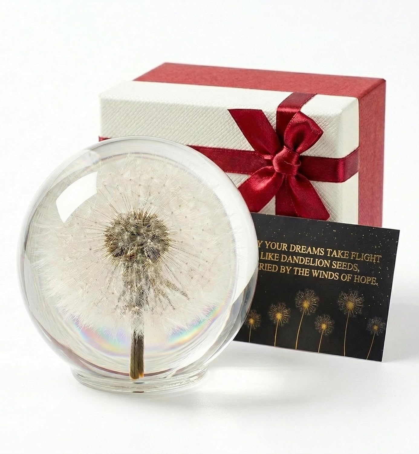 Dandelion Paperweight with Real Dandelion in Crystal Glass Ball, Meaningful Gift for Women, Mom, Friends & Teachers, Desk Decor for Home Office, Symbol of Hope, Luck and Dreams (3.1 in)