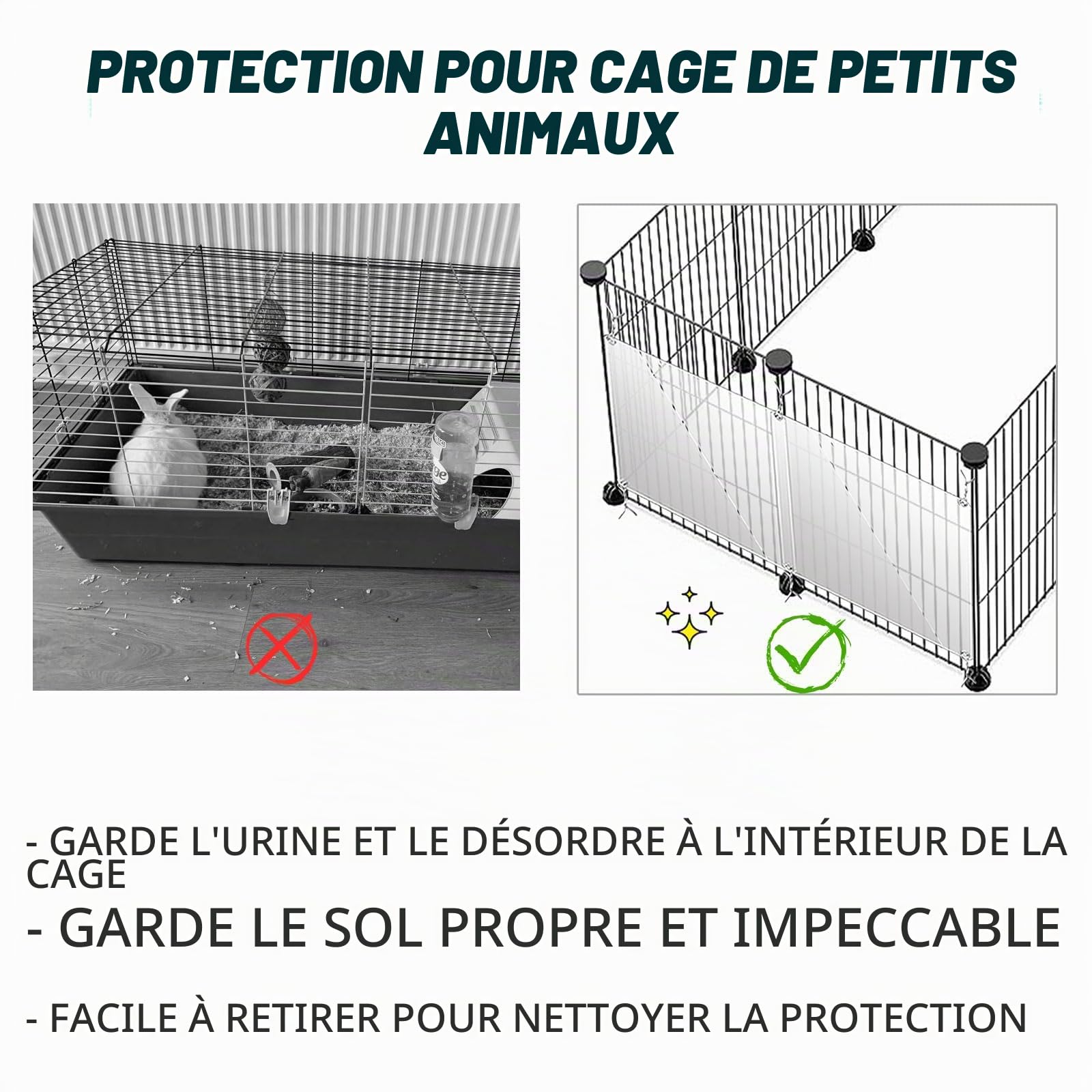 Oncpcare Lot de 24 doublures de Cage en Plastique Transparent pour Cage à Lapin, Cochon d'Inde, Accessoires de Cage pour Petits Animaux – Gardez la litière dans la Cage, 26x21 cm