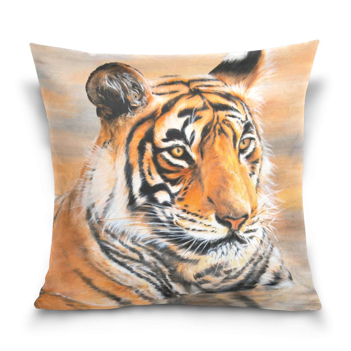 Linomo Throw Pillow Cover 18x18 inch, Indian Animal Tiger Decorative Pillow Cases Cushion Cover for Couch Sofa Bed Home