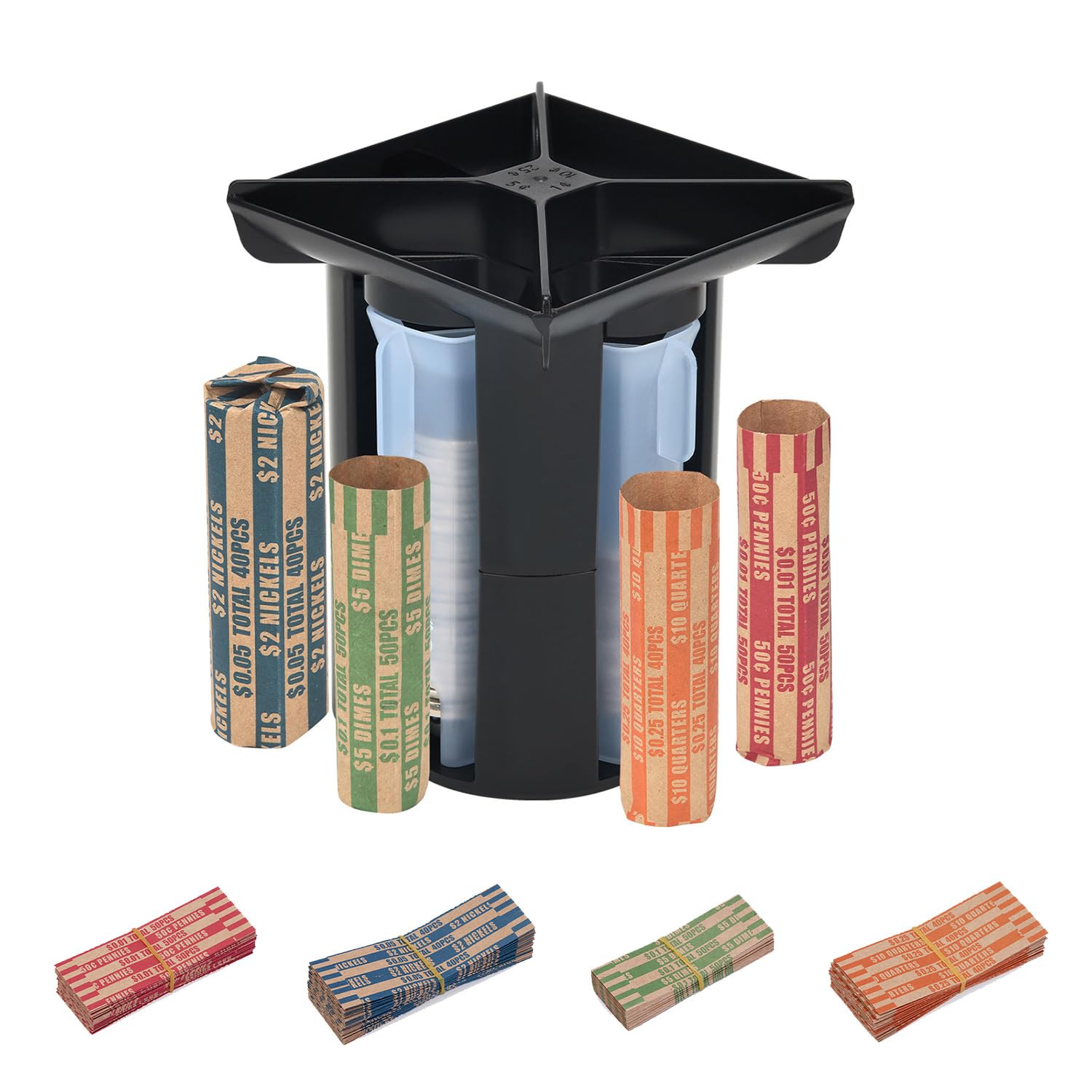 Photo 1 of [DAMAGED] Coin Counter, Coin Sorter Tube, 4-in-1 Coin Sorter and Wrapper Machine, Change Counter Machine Coin Roller with 80 PCS Coin Wrappers