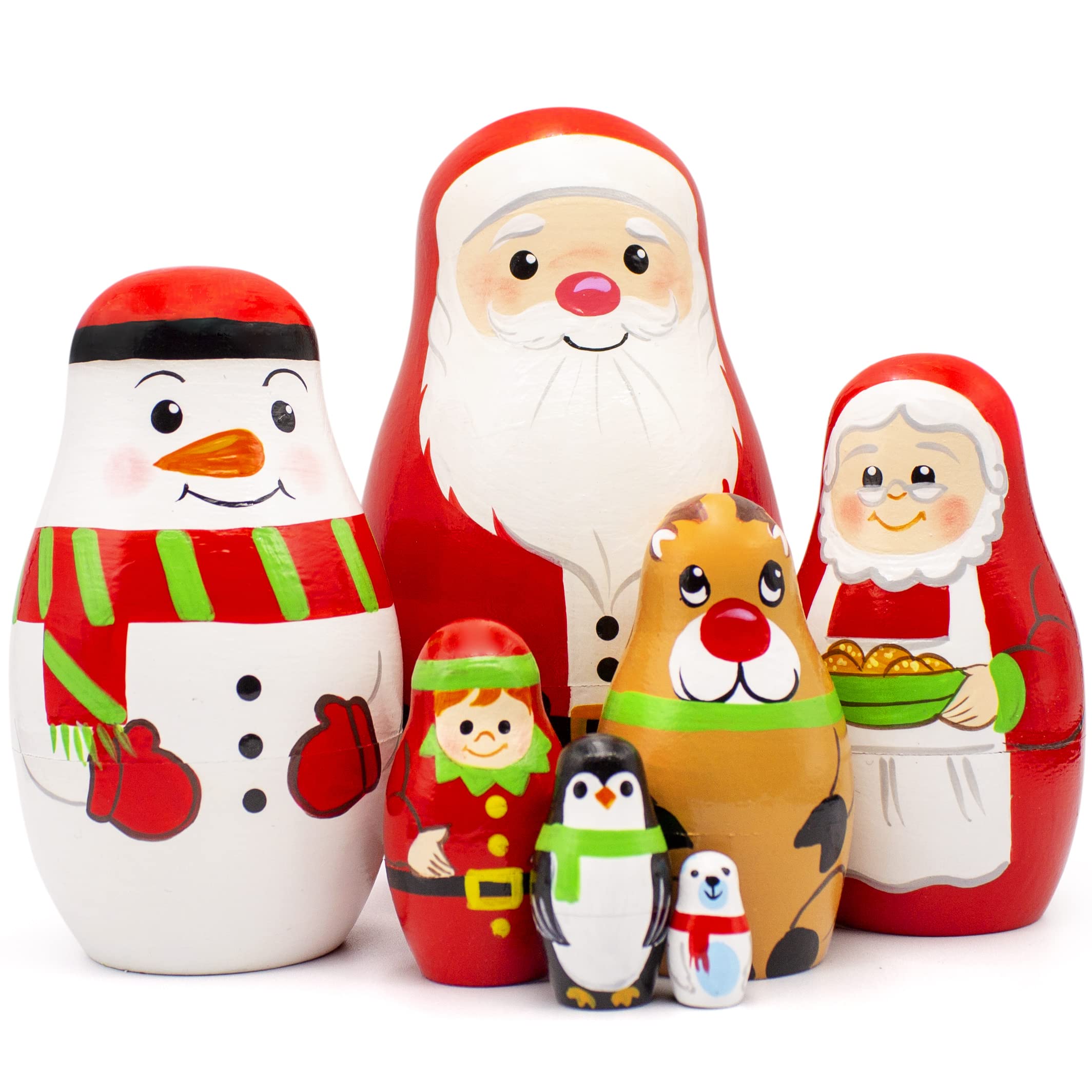 AEVVV Russian Matryoshka Dolls Set 7 pcs - Christmas Nesting Dolls - Wooden Handmade Stacking Dolls - Christmas Decorations Gifts Ideas