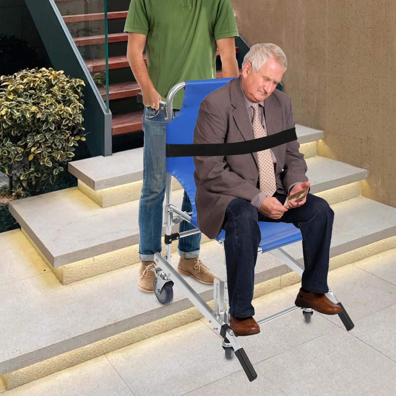 EMS Chaise d'escalier, chaise d'escalier, pliable, pour personnes âgées, avec ceintures de sécurité, camion de sauvetage, pompier, chaise d'évacuation, monte-escalier, fauteuil roulant