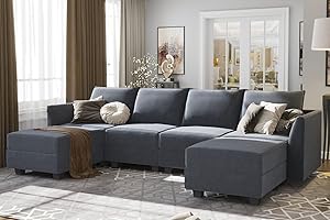 VANACC 131" Spacious Modular Sectional Sofa in Elegant Bluish Grey