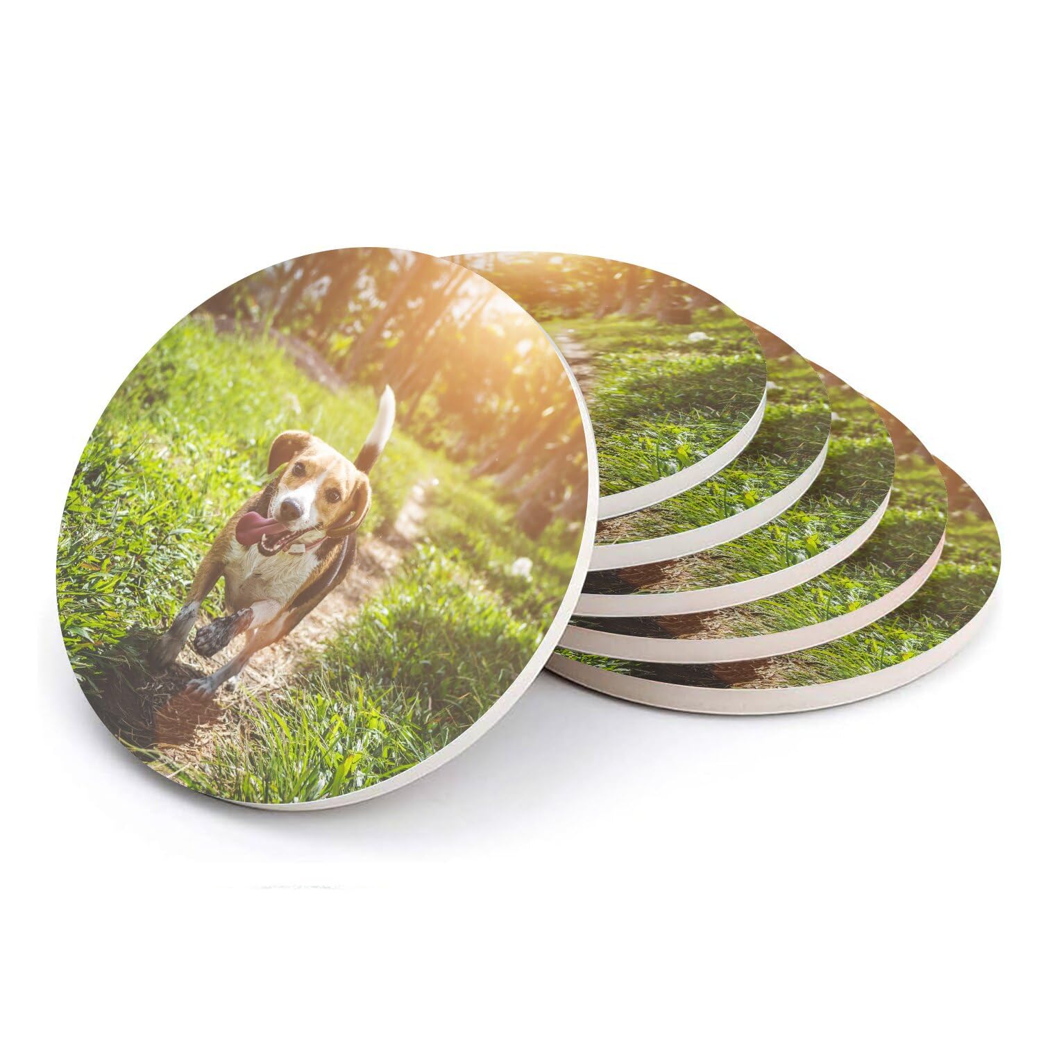 Sous-verre ronds en céramique au design Beagle avec finition artisanale durable