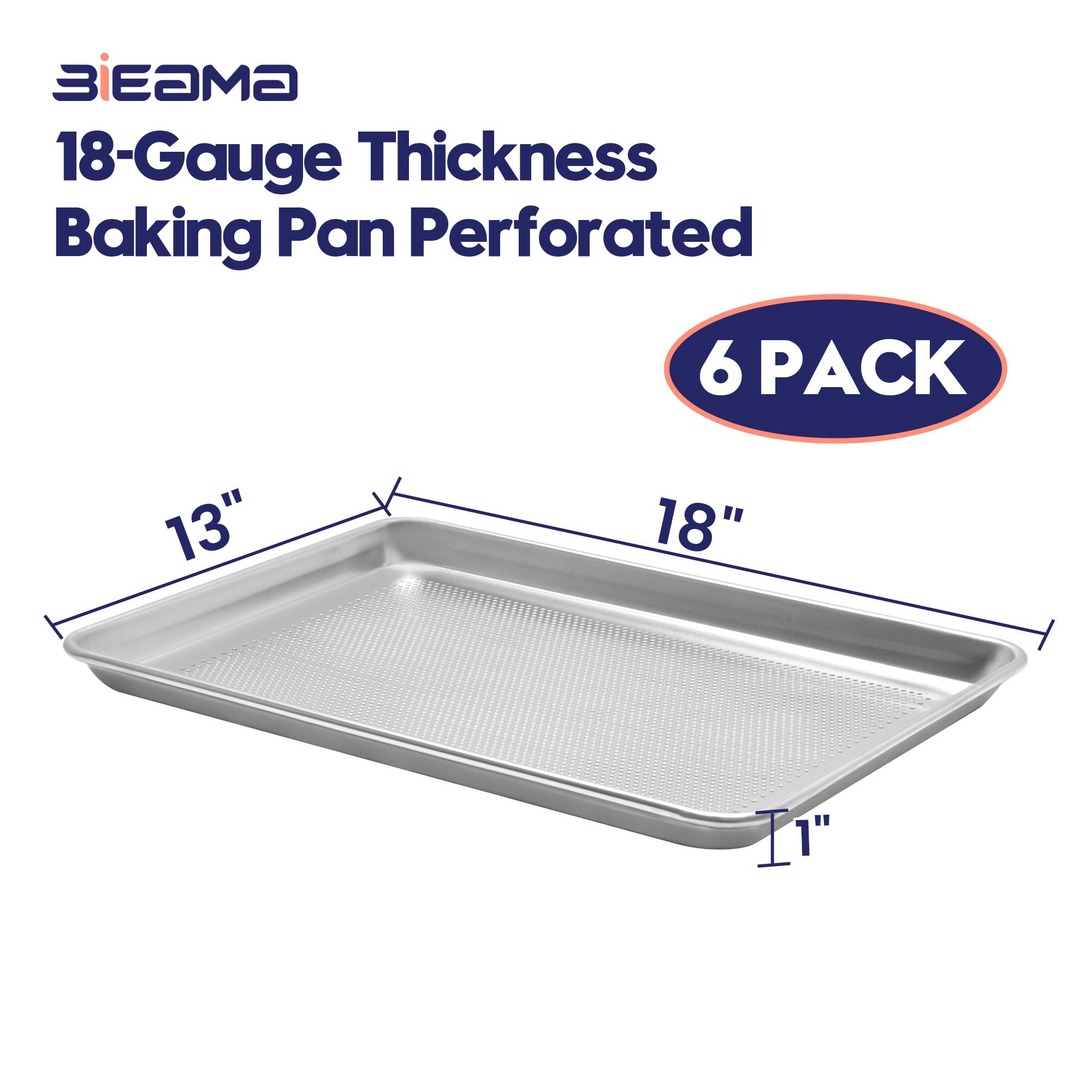 Paquete de 6 bandejas perforadas de aluminio de tamaño medio de 18 x 13 pulgadas, bandejas de galletas para equipos de panadería comercial, bandeja para hornear aprobada por NSF 2