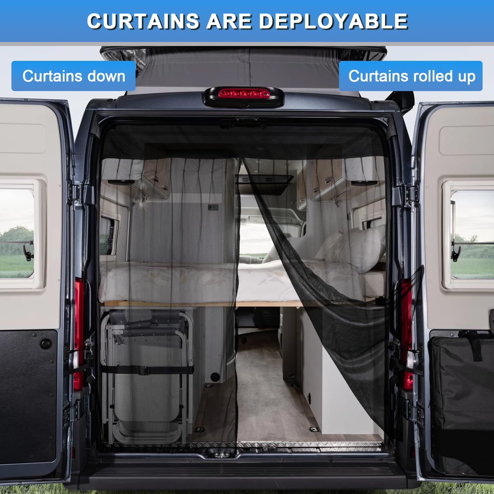 ZWPARTS Mosquitera Magnética Personalizada para VW T6 para Puerta Trasera, Mosquitera para Furgoneta para Puerta Trasera, Mosquitera con Cremallera en Puerta Central