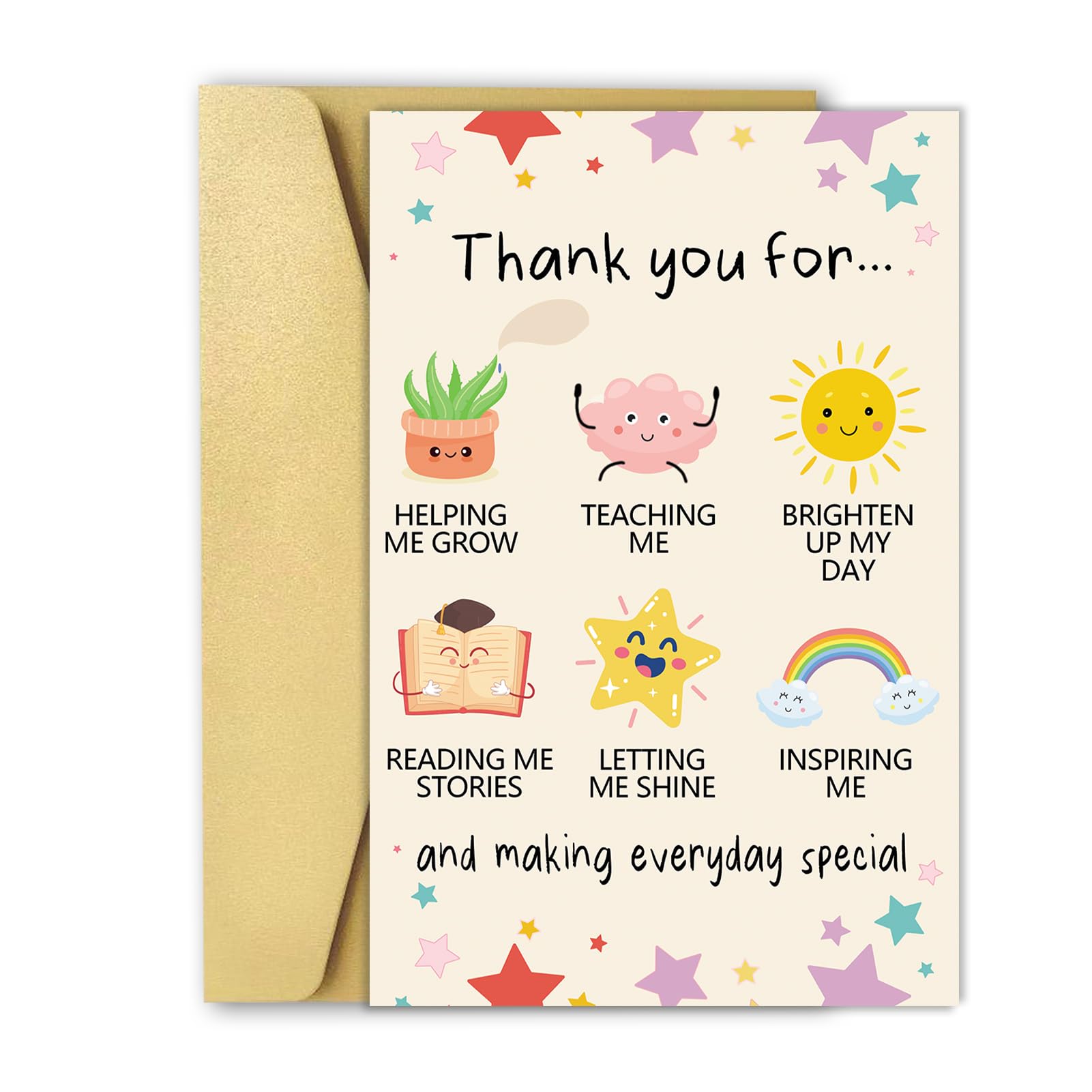 OJsensai Cute Teacher Thank You Card, Best Appreciation Gifts for Daycare Preschool Teacher, Thank You for Helping Me Grow