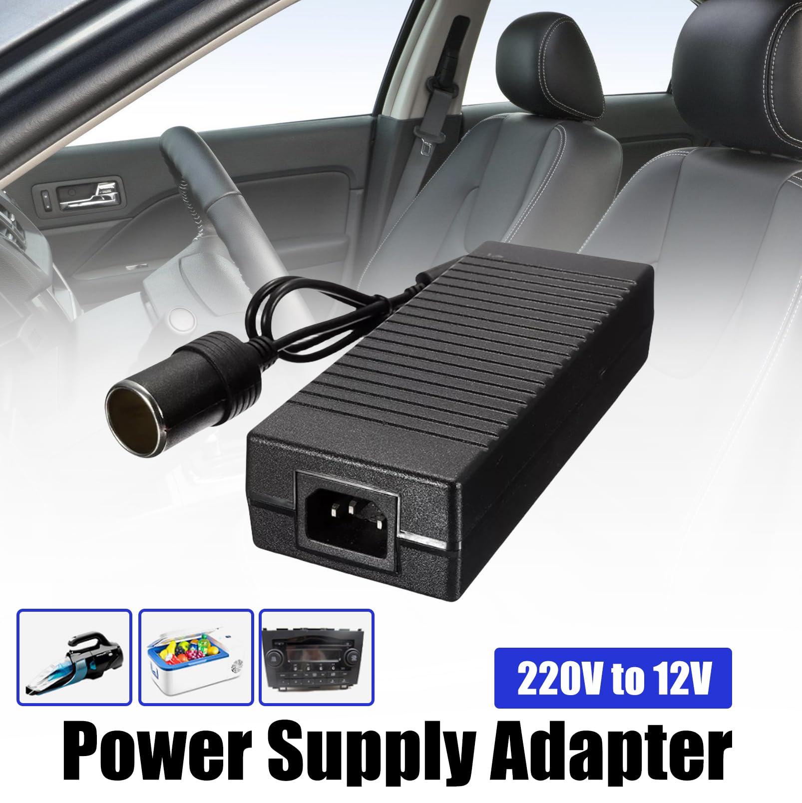 Spanningsomvormer, 230 V naar 12 V, 180 W, 15 A, auto-voedingsadapter, 12 V voeding, adapter, sigarettenaansteker, stopcontact, AC naar DC voor autocompressor, koelkasten, stofzuiger (180 W