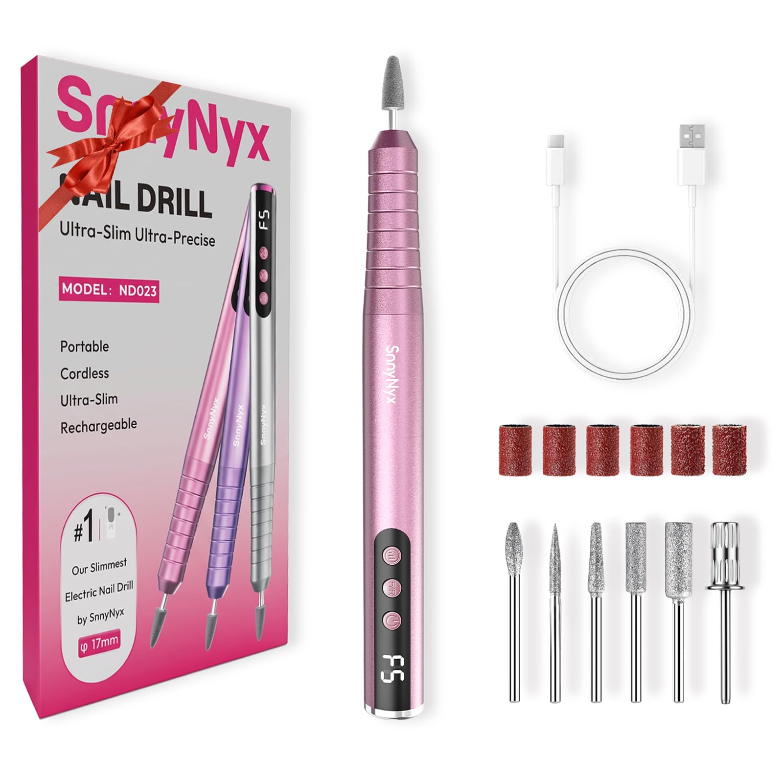 Taladro de uñas Coerdless en forma de bolígrafo (rosa rosa)