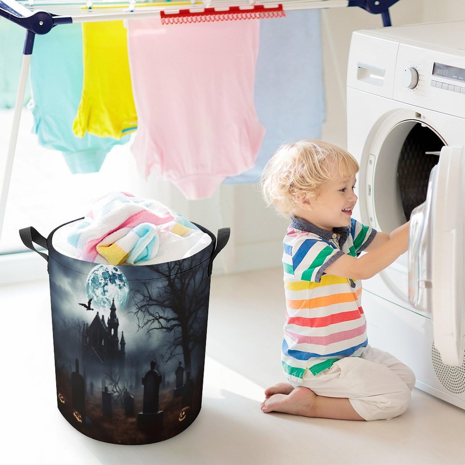 50L Faltbarer Wäschekorb Mit Halloween-Fledermaus-Design – Wasserdicht, Mit Gepolsterten Griffen, Für Spielzeug Oder Kleidung