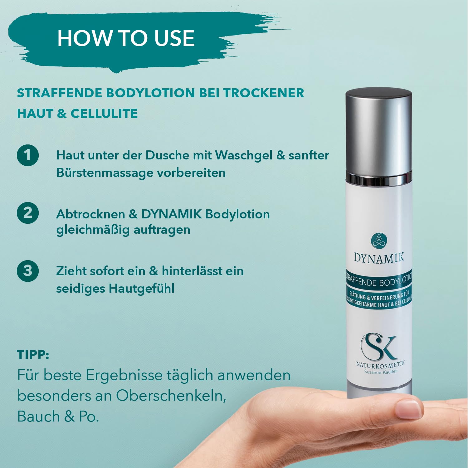 DYNAMIK Bodylotion Straffende Anti-Cellulite Pflege mit Actiporine 8G Algenextrakt, Resveratrox & Aloe Vera, Feuchtigkeitsspendend für Trockene & Feuchtigkeitsarme Haut