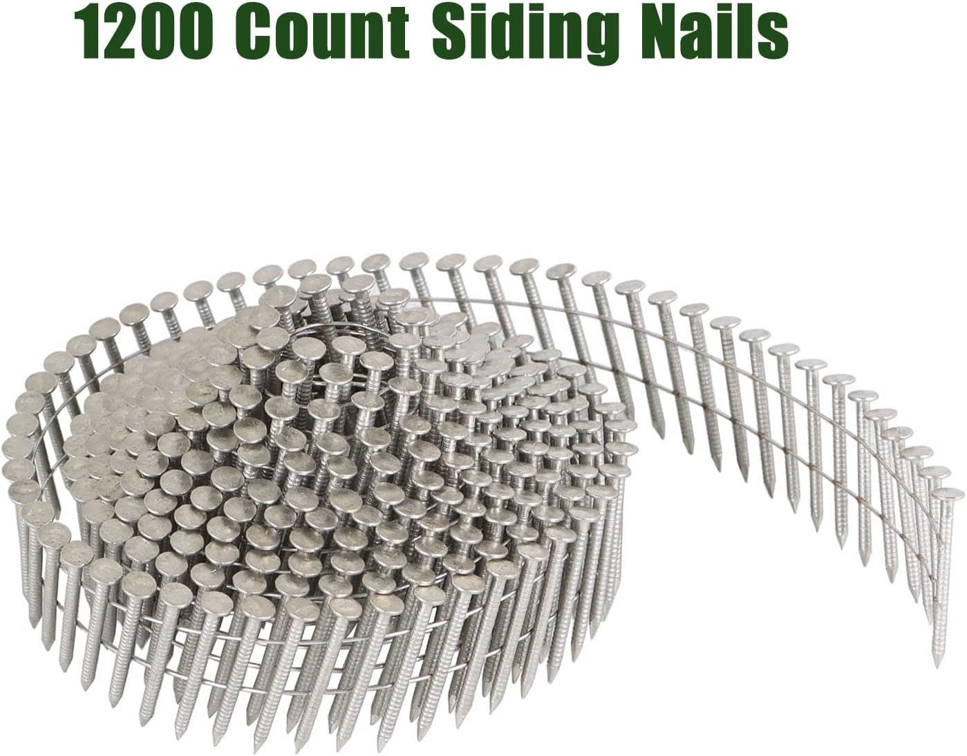 1200 Count Siding Nails Full Round Head Wire Collated 15-Degree 1-1/4 Inch x .090 Inch 304 Stainless Steel Coil Siding Nail