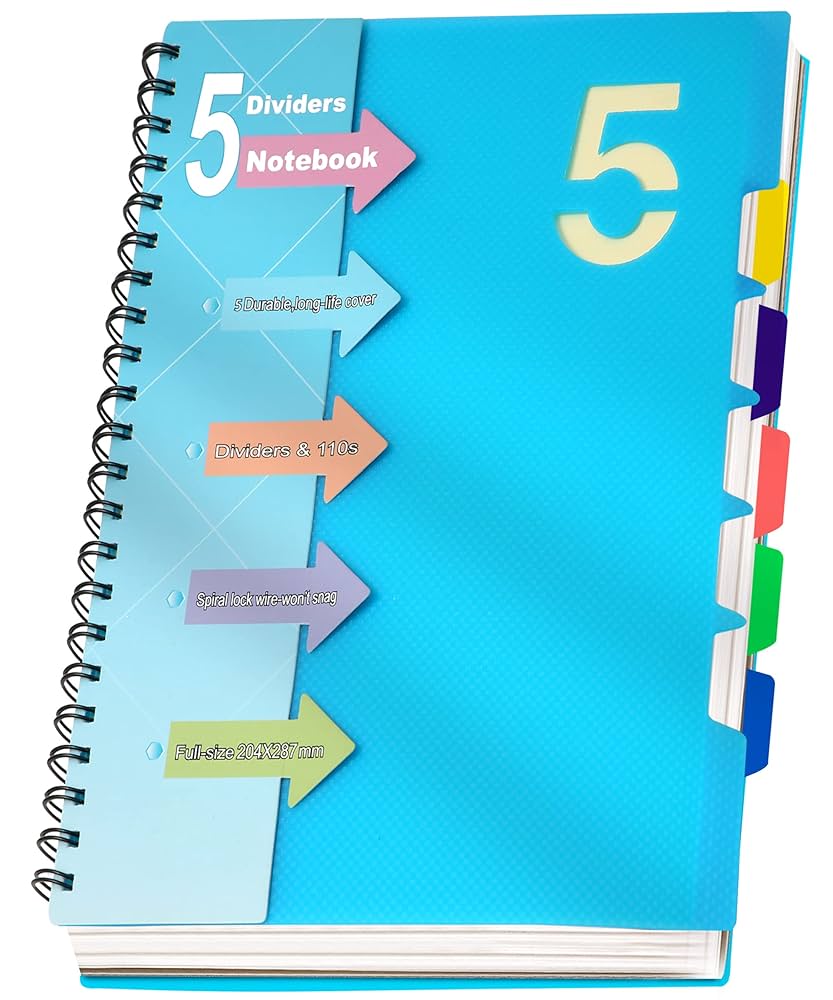 Amazon.com : CAGIE 5 Subject Notebook 8.5 x 11，A4 Spiral